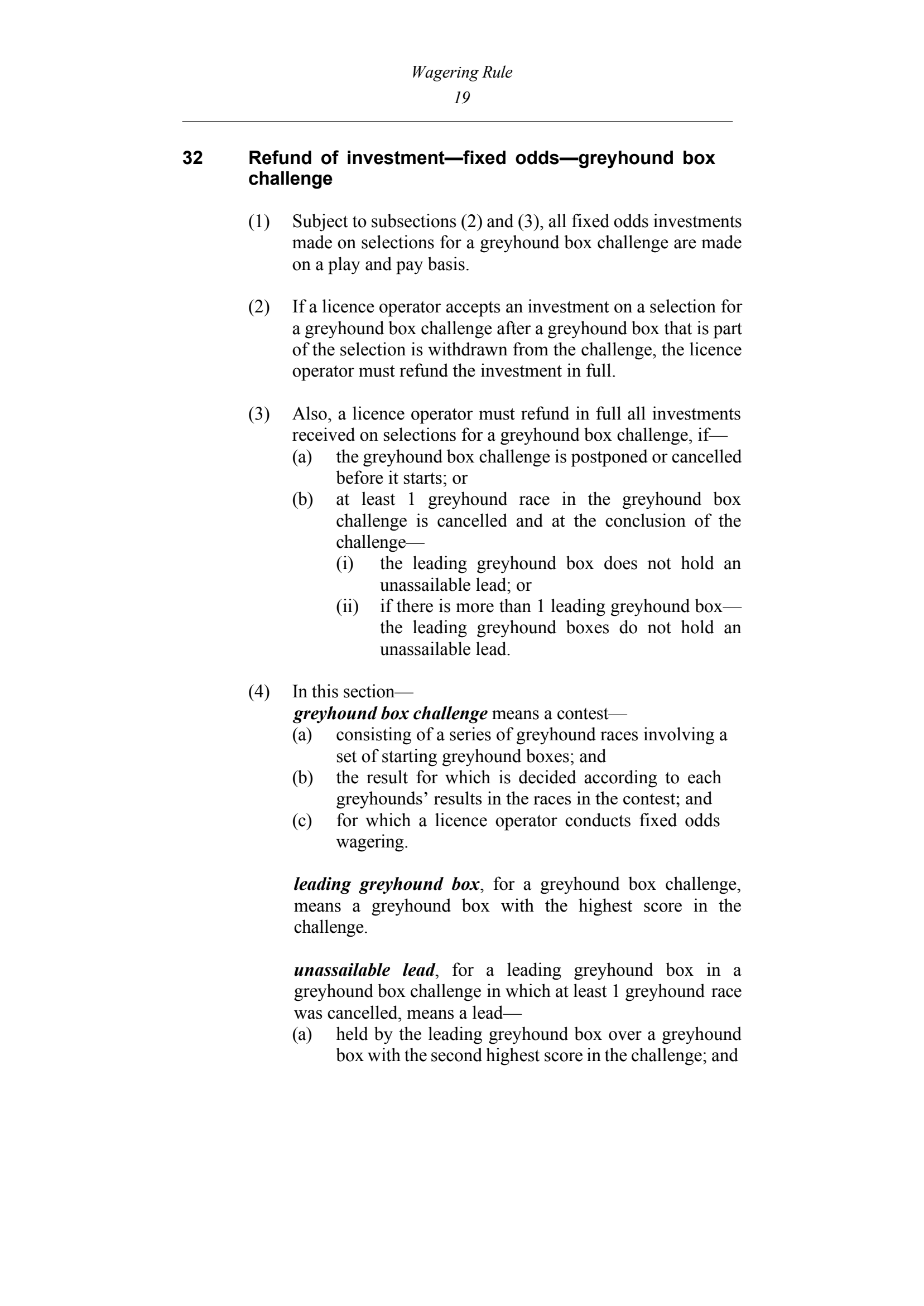 Queensland Wagering Rules (Racing) page 19