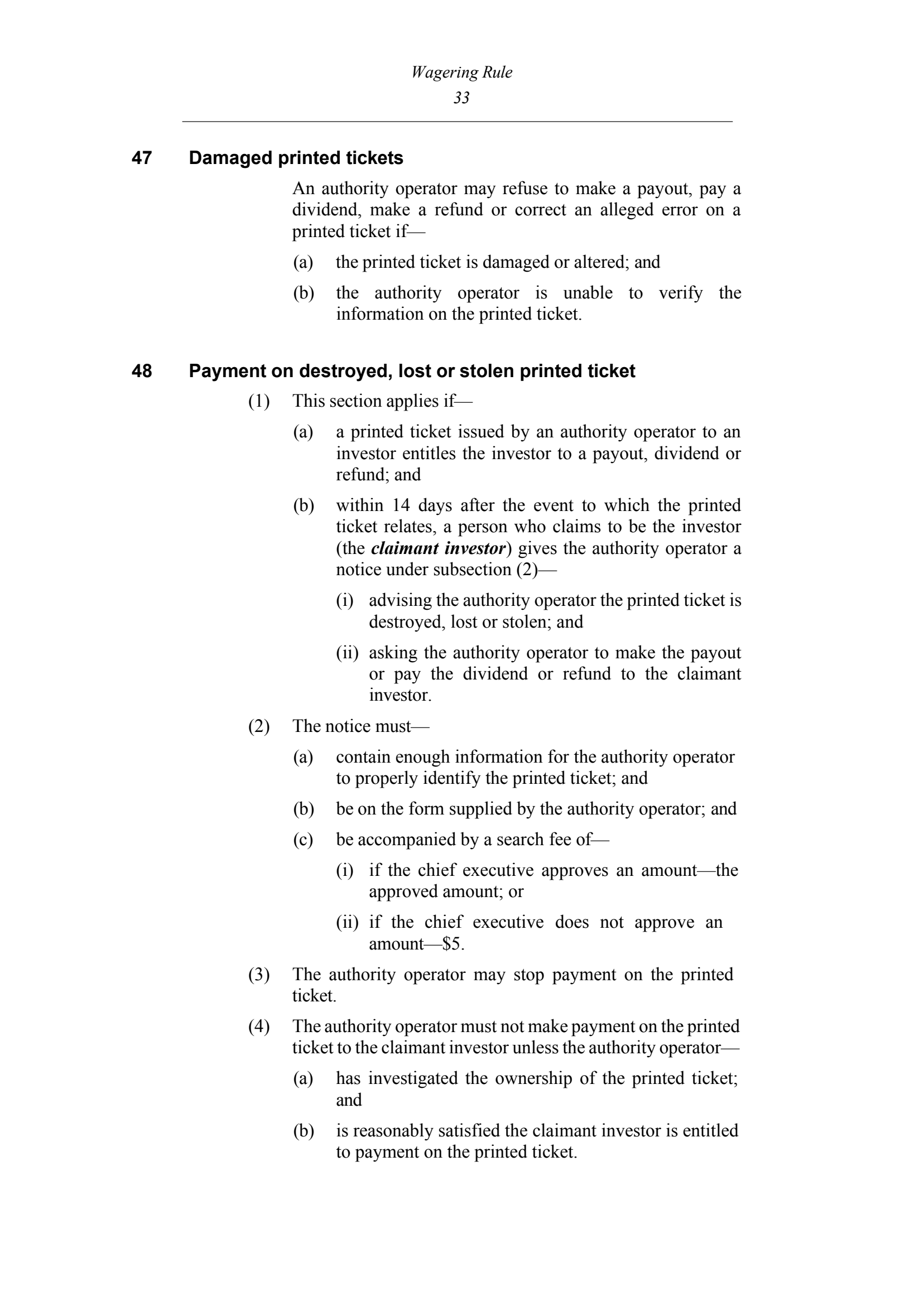 Queensland Wagering Rules (Racing) page 33
