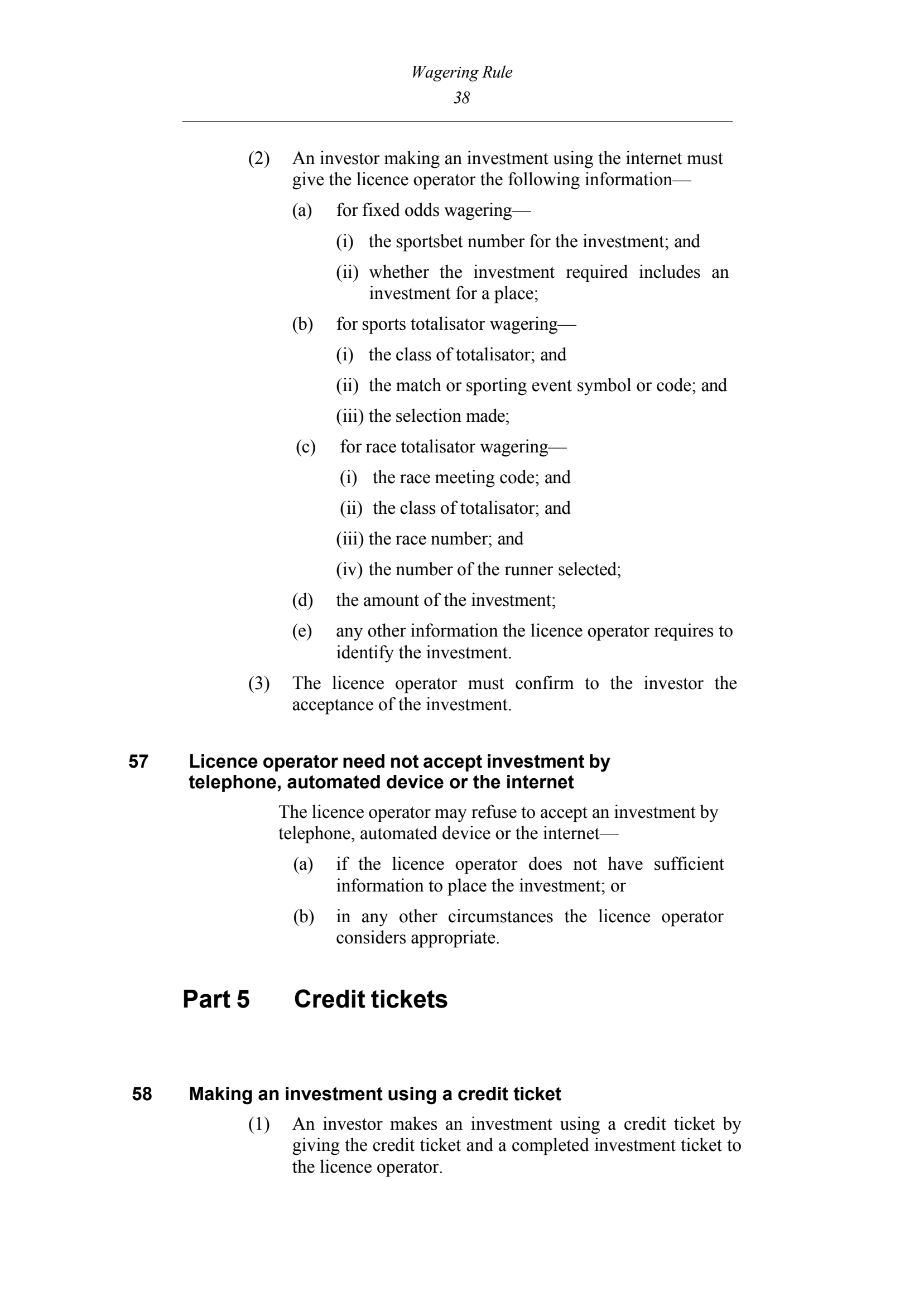 Queensland Wagering Rules (Racing) page 38