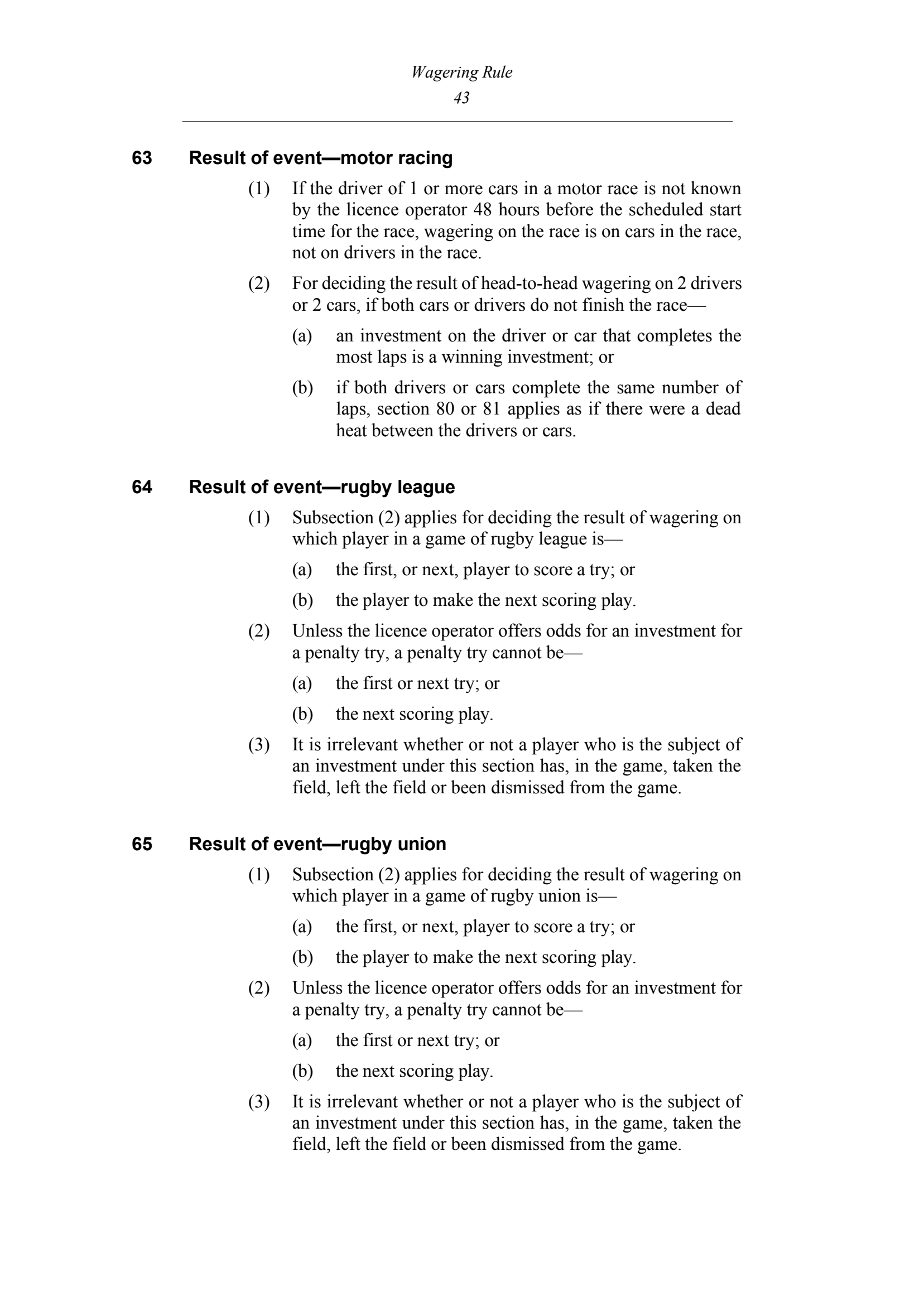 Queensland Wagering Rules (Racing) page 43