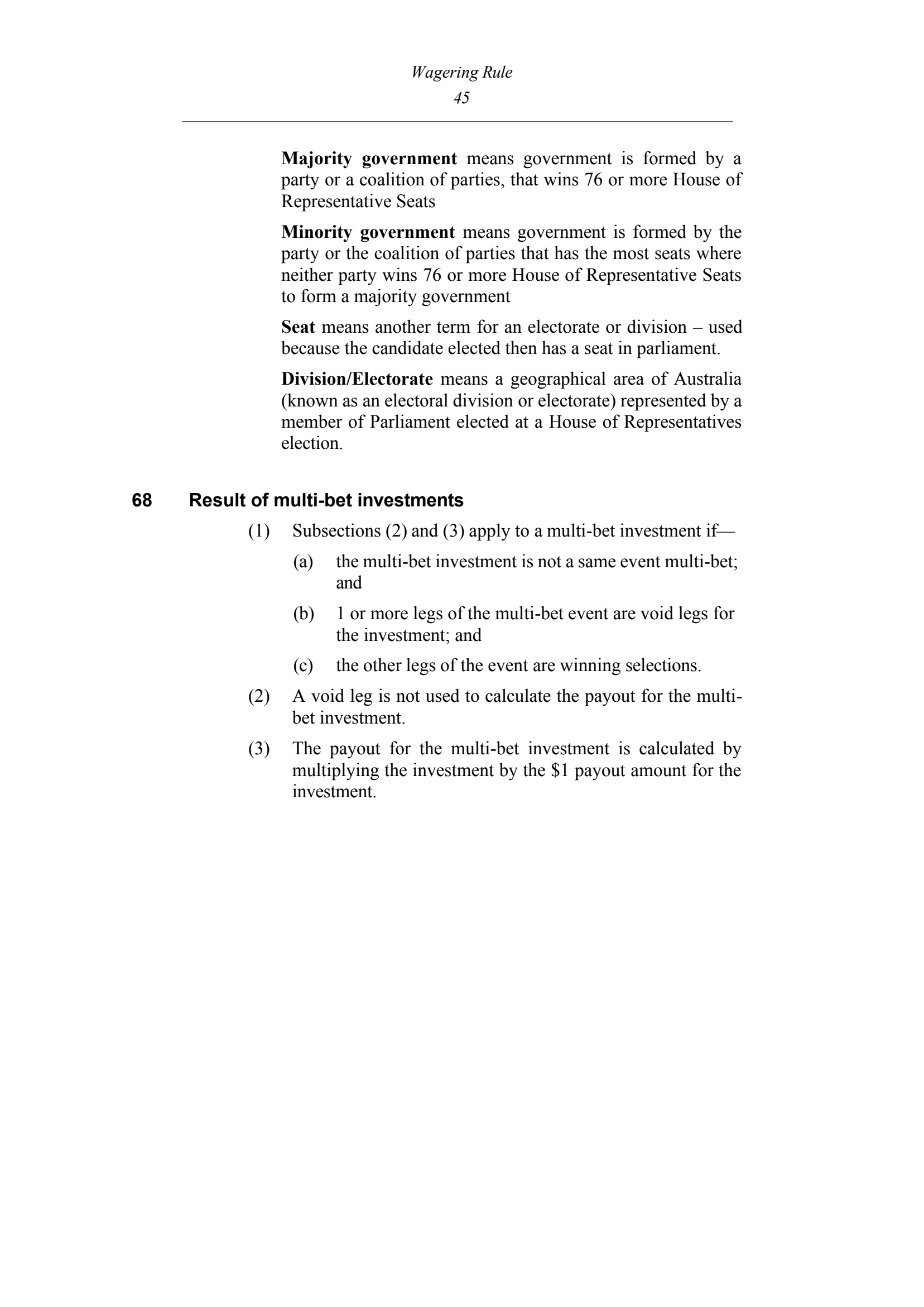 Queensland Wagering Rules (Racing) page 45