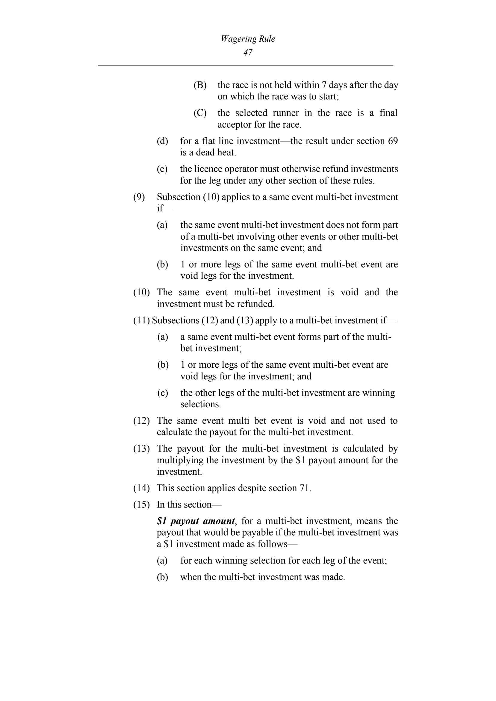Queensland Wagering Rules (Racing) page 47