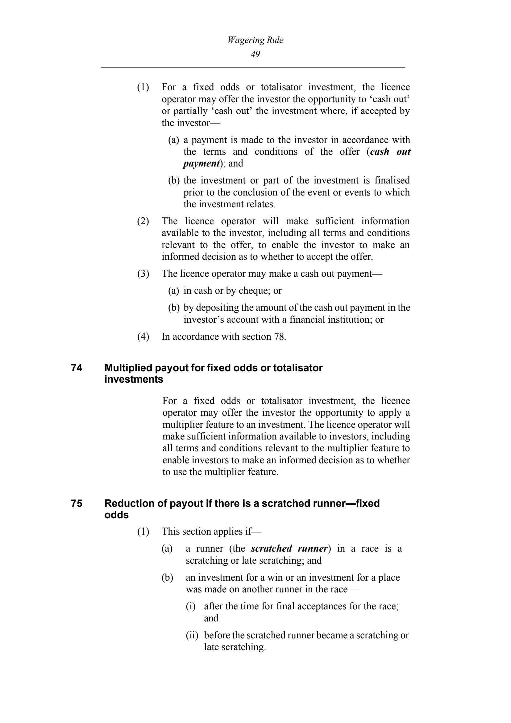 Queensland Wagering Rules (Racing) page 49