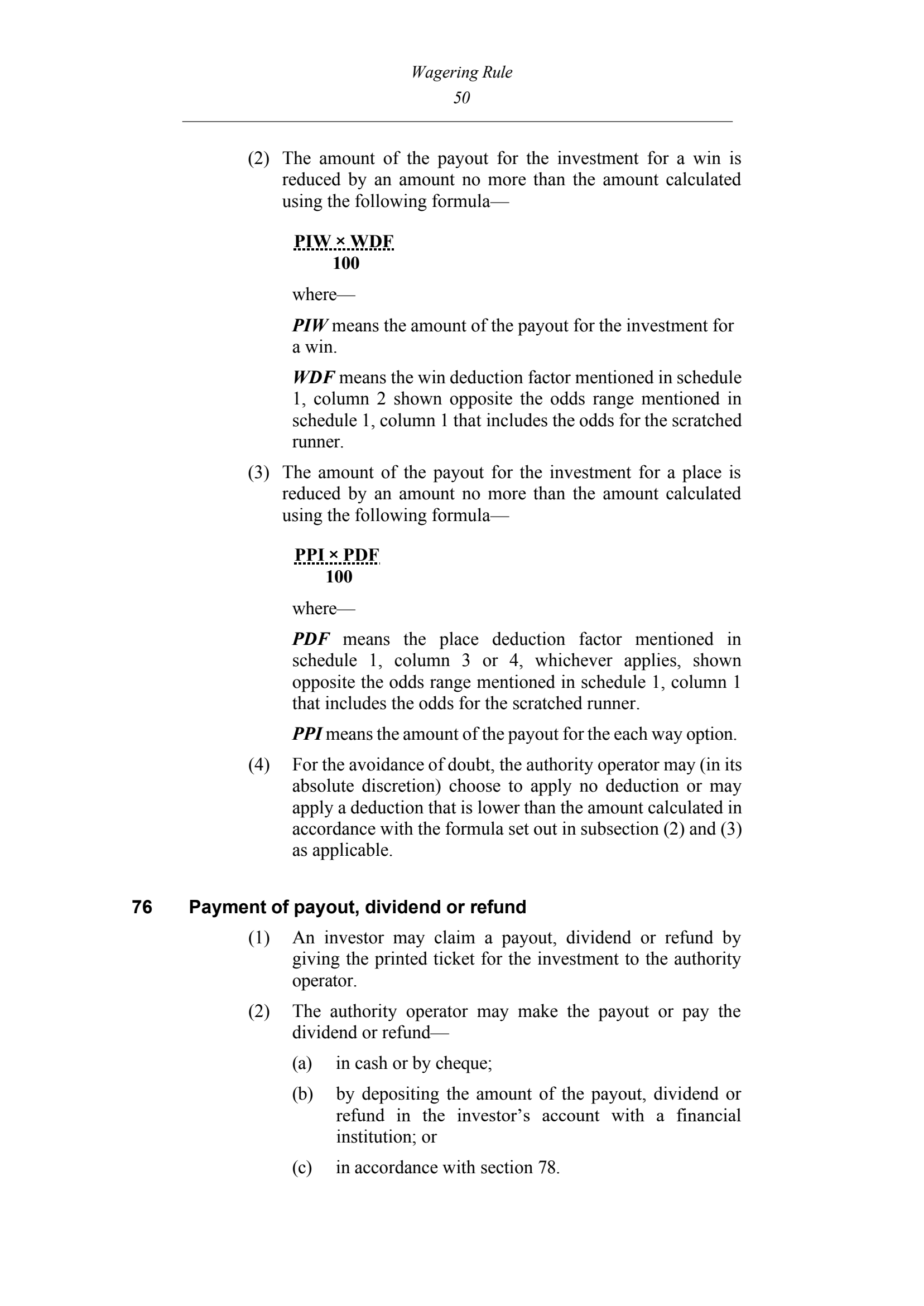 Queensland Wagering Rules (Racing) page 50