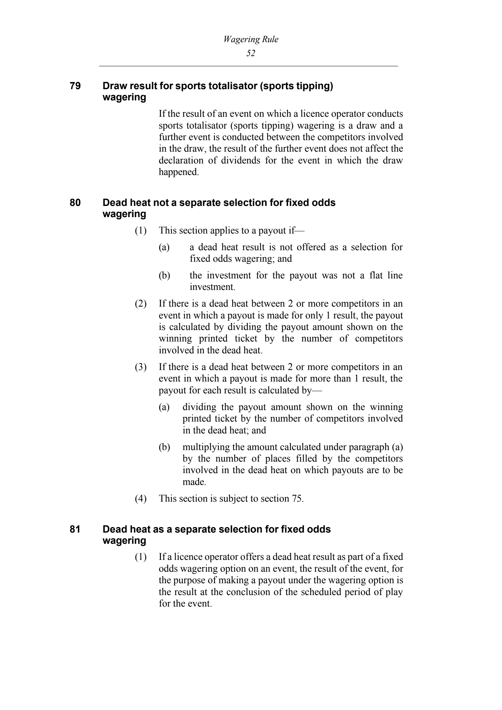 Queensland Wagering Rules (Racing) page 52