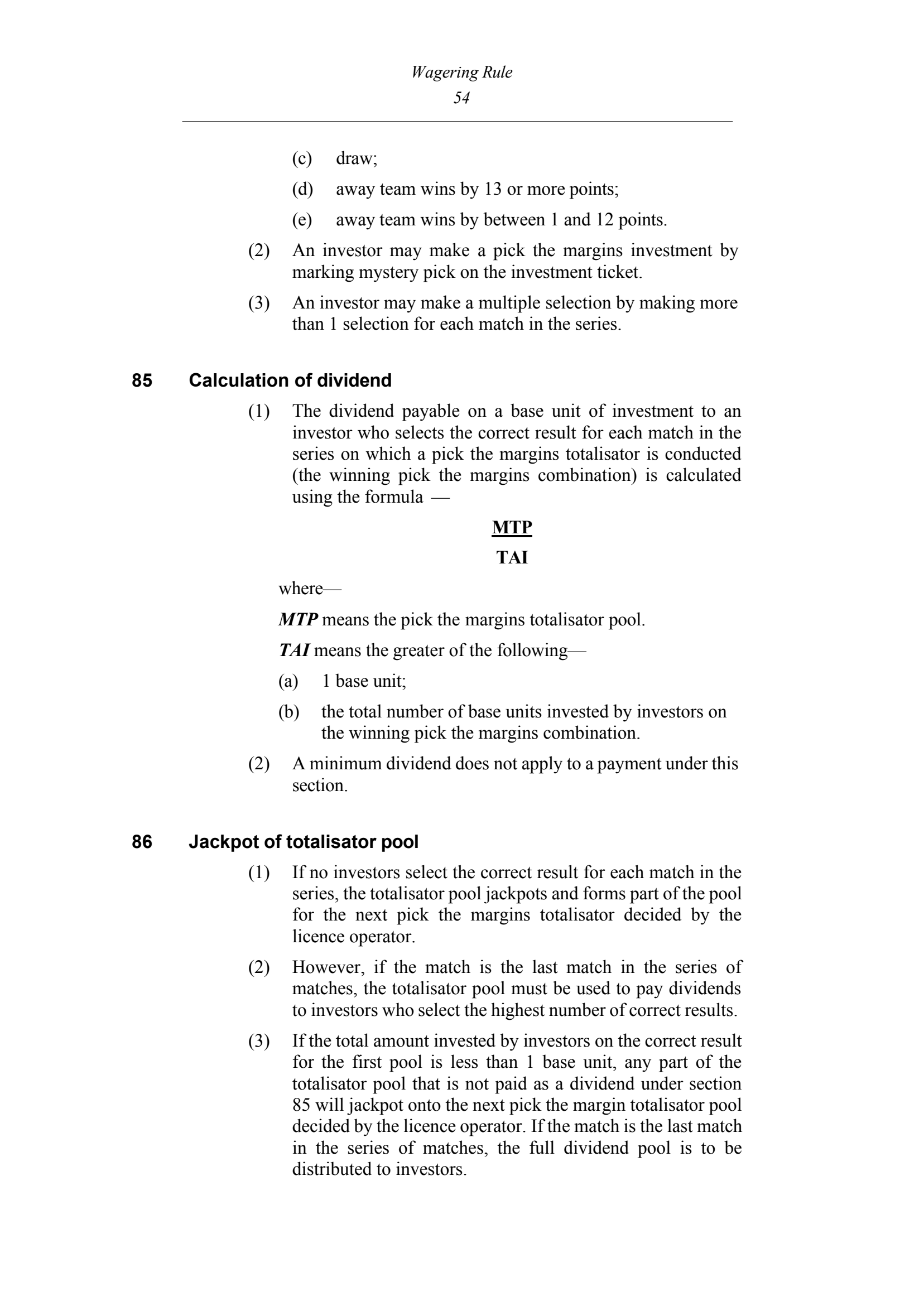 Queensland Wagering Rules (Racing) page 54