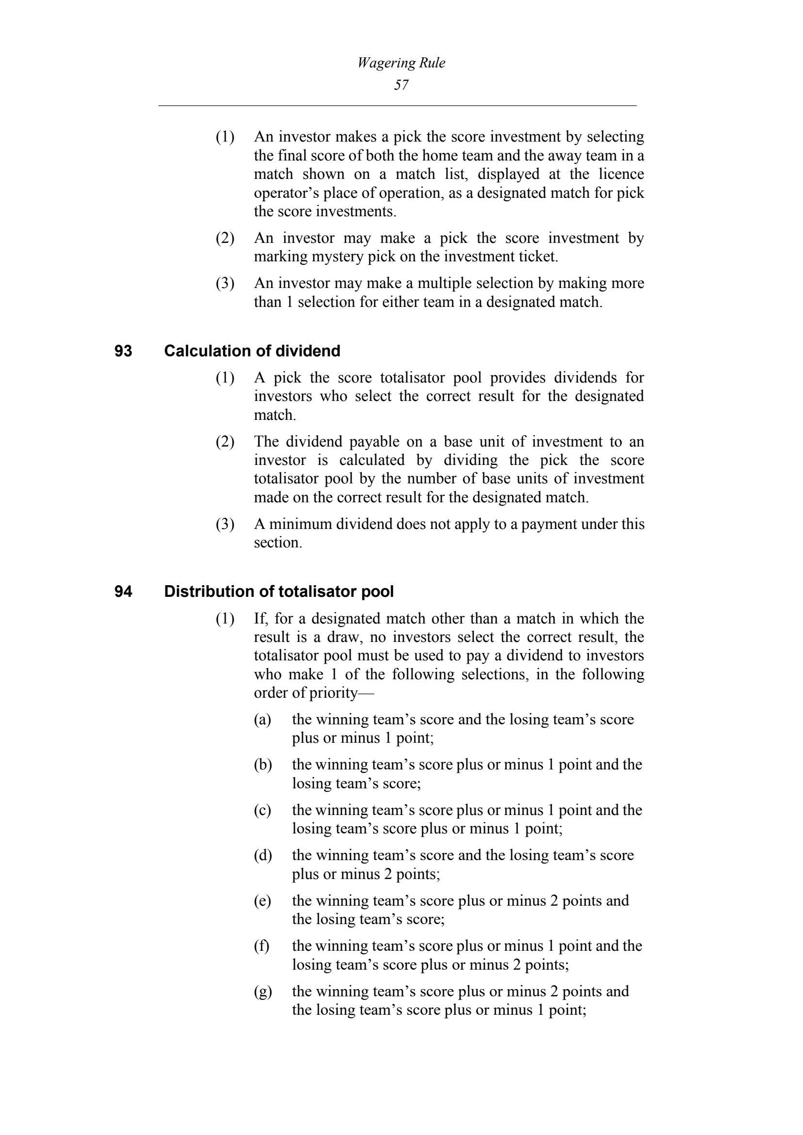 Queensland Wagering Rules (Racing) page 57
