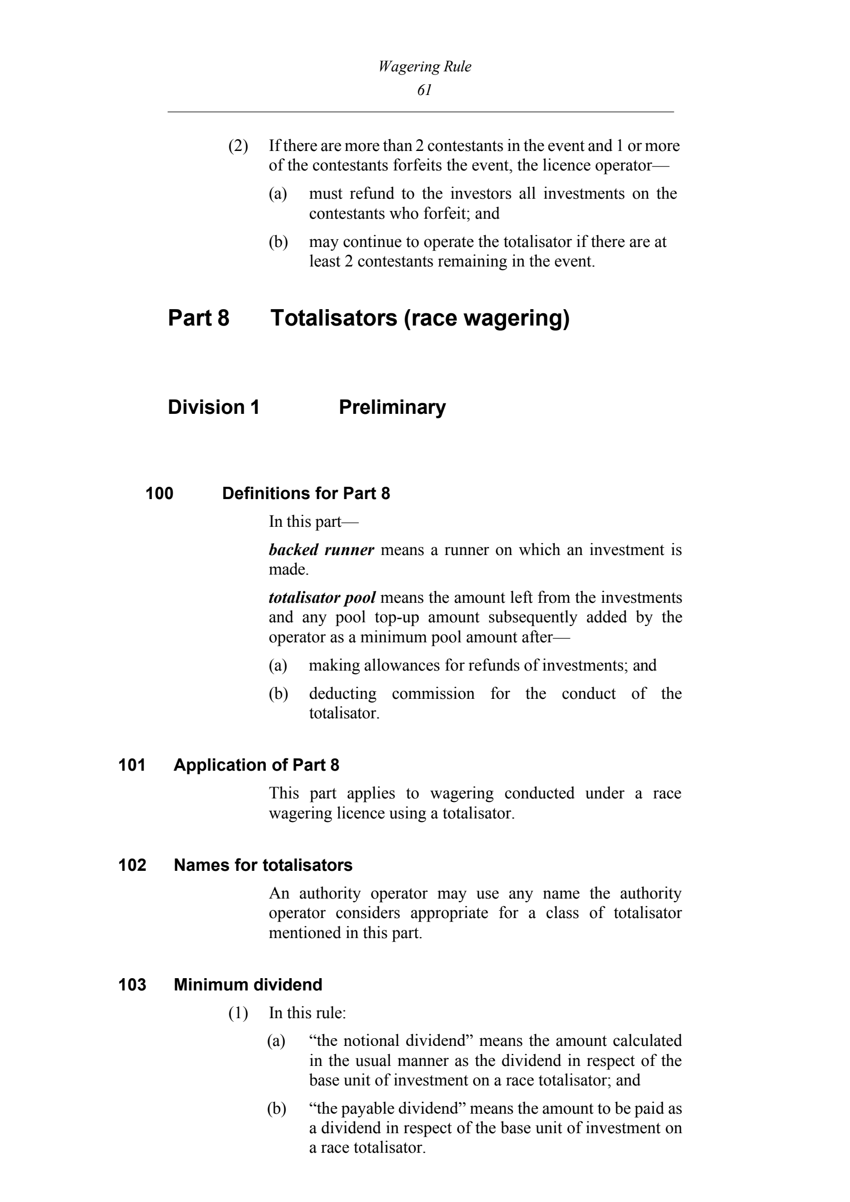Queensland Wagering Rules (Racing) page 61
