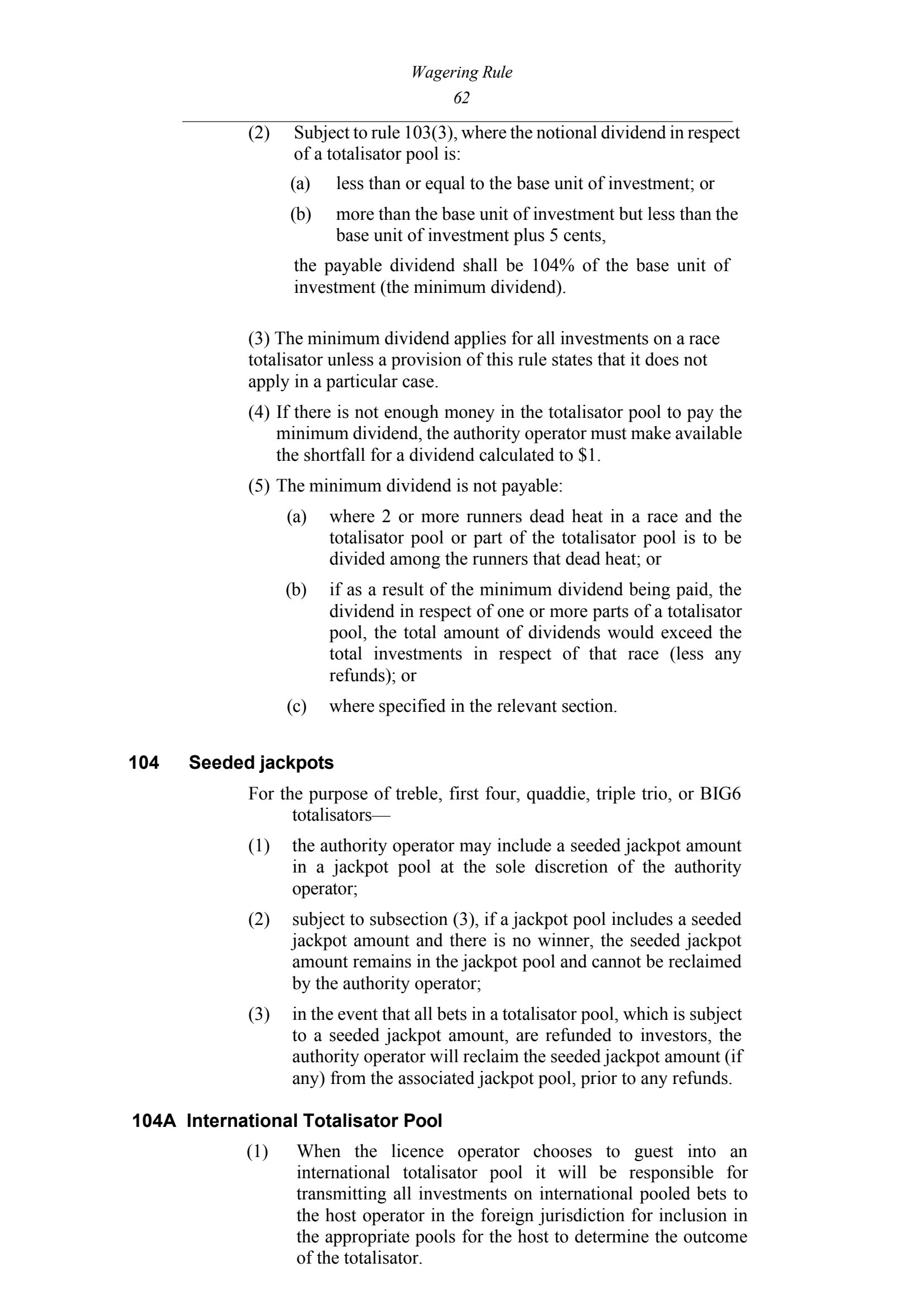 Queensland Wagering Rules (Racing) page 62