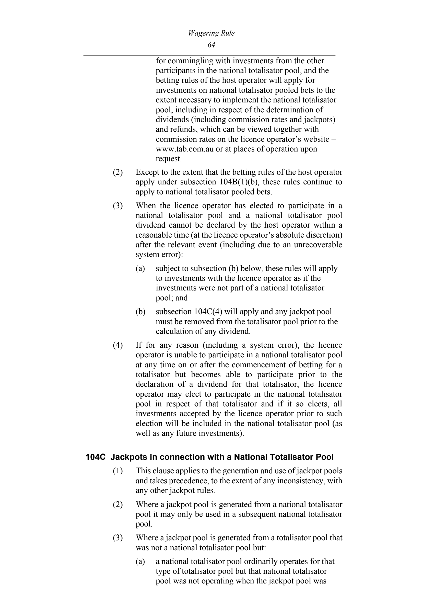 Queensland Wagering Rules (Racing) page 64
