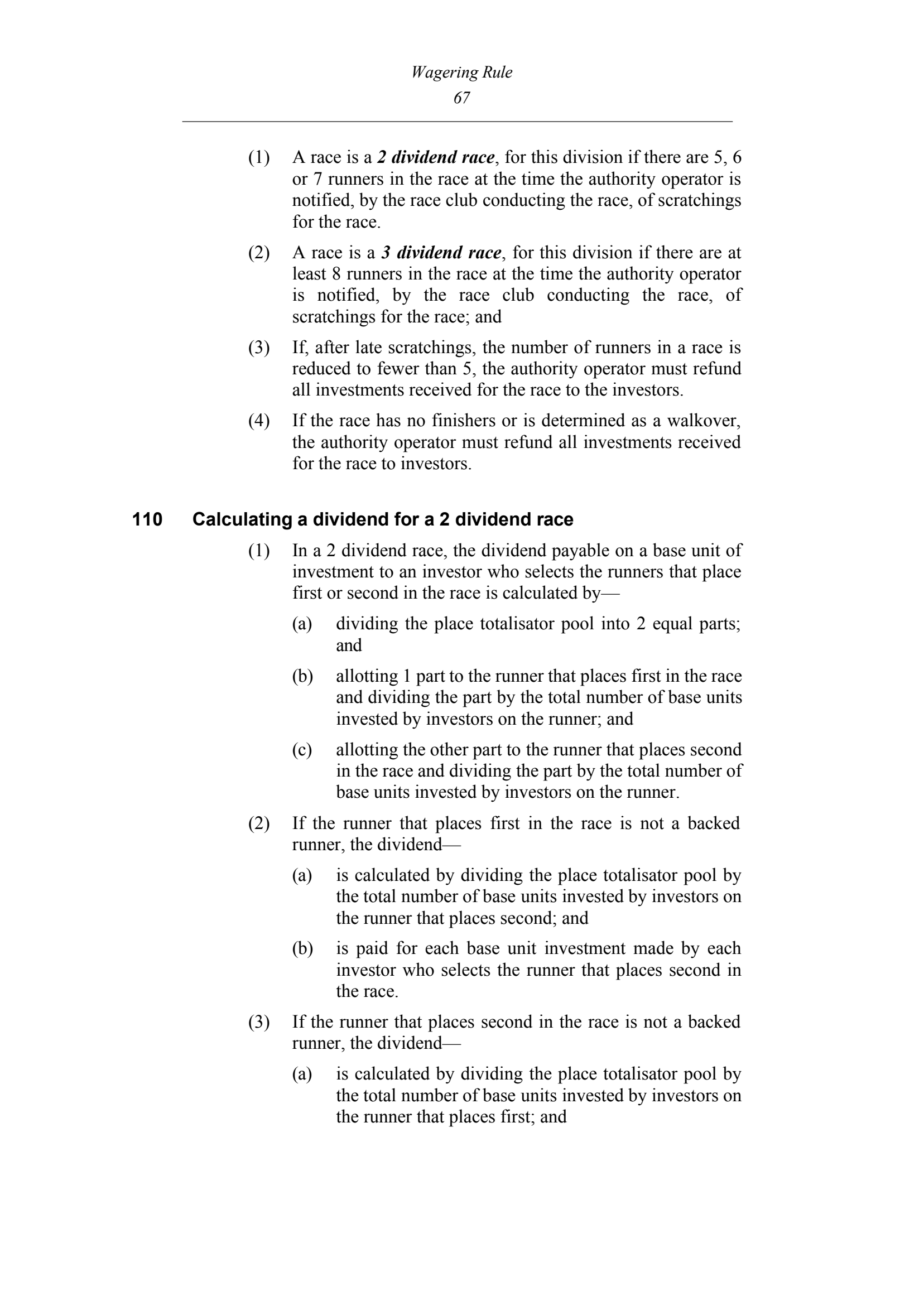 Queensland Wagering Rules (Racing) page 67