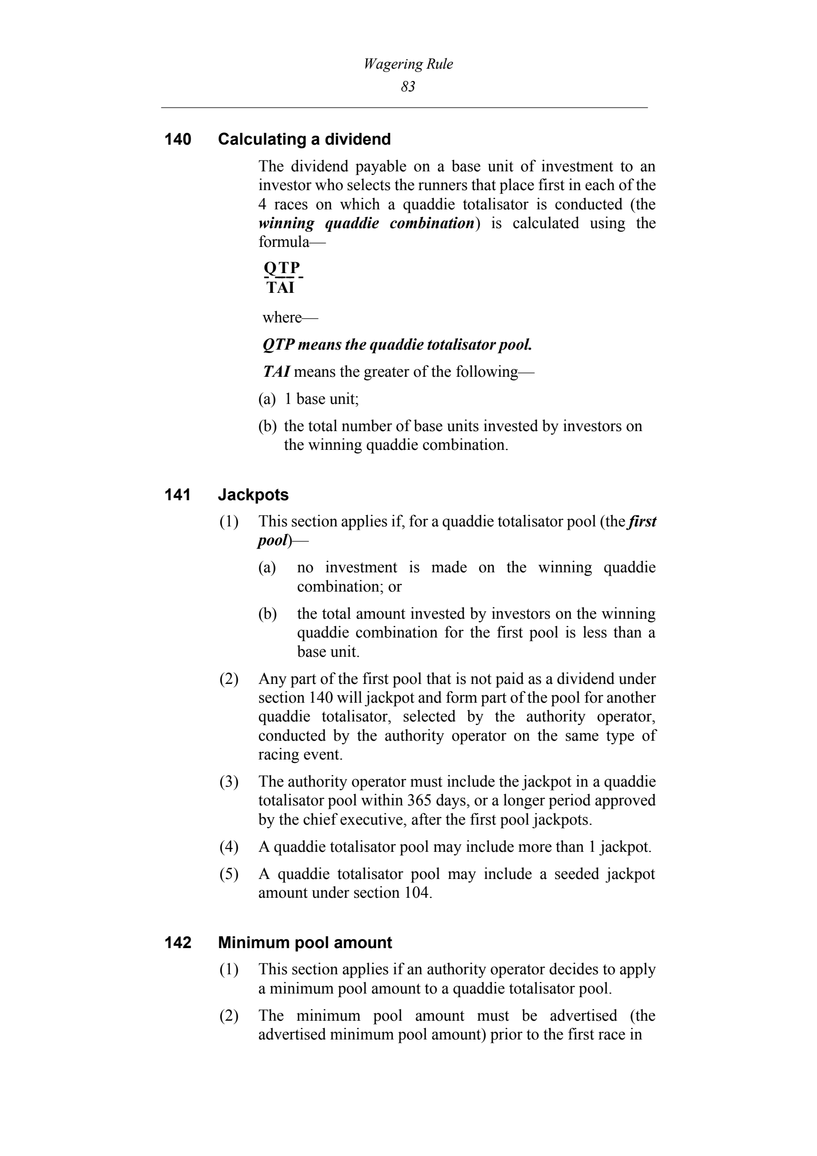 Queensland Wagering Rules (Racing) page 83