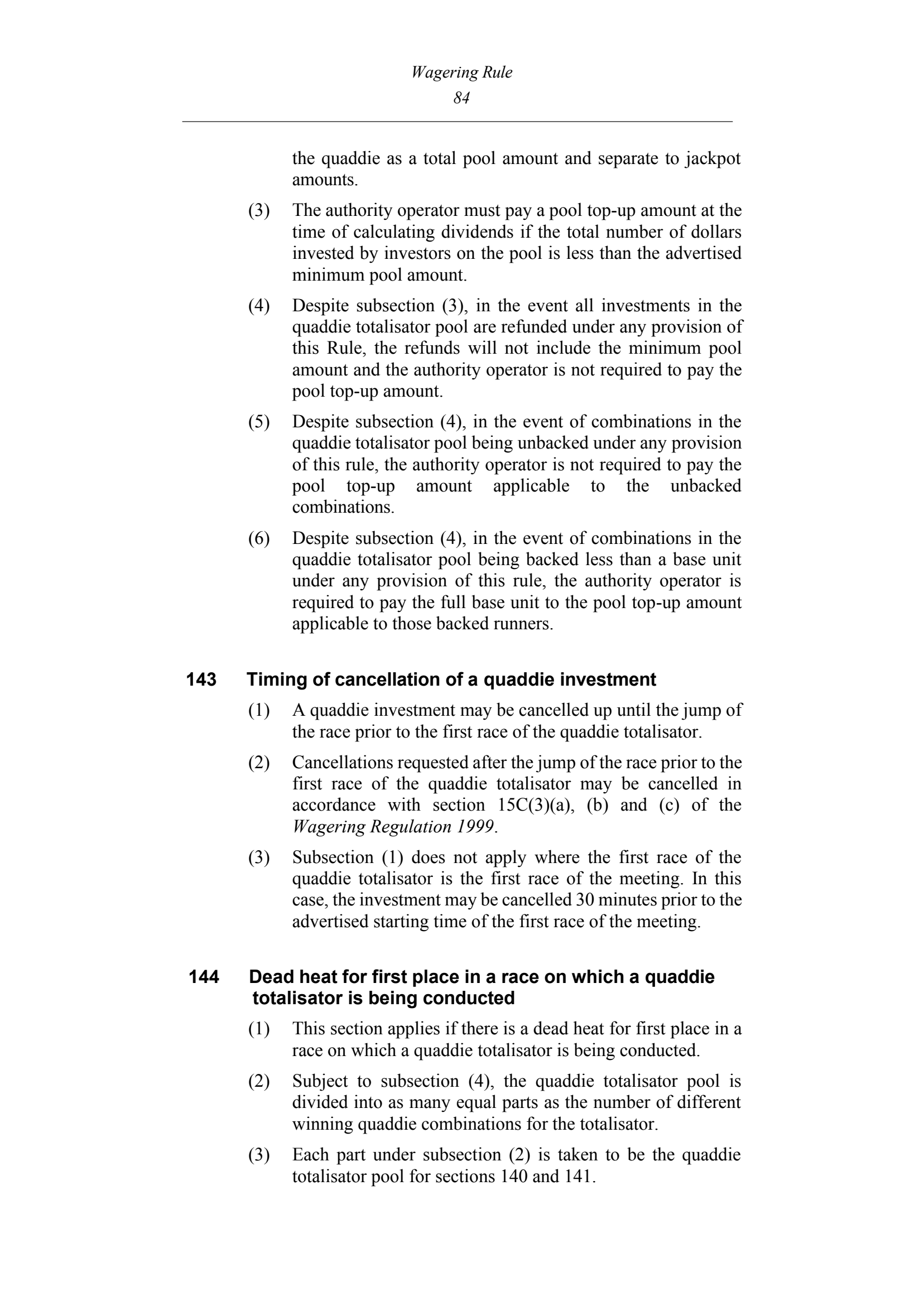 Queensland Wagering Rules (Racing) page 84