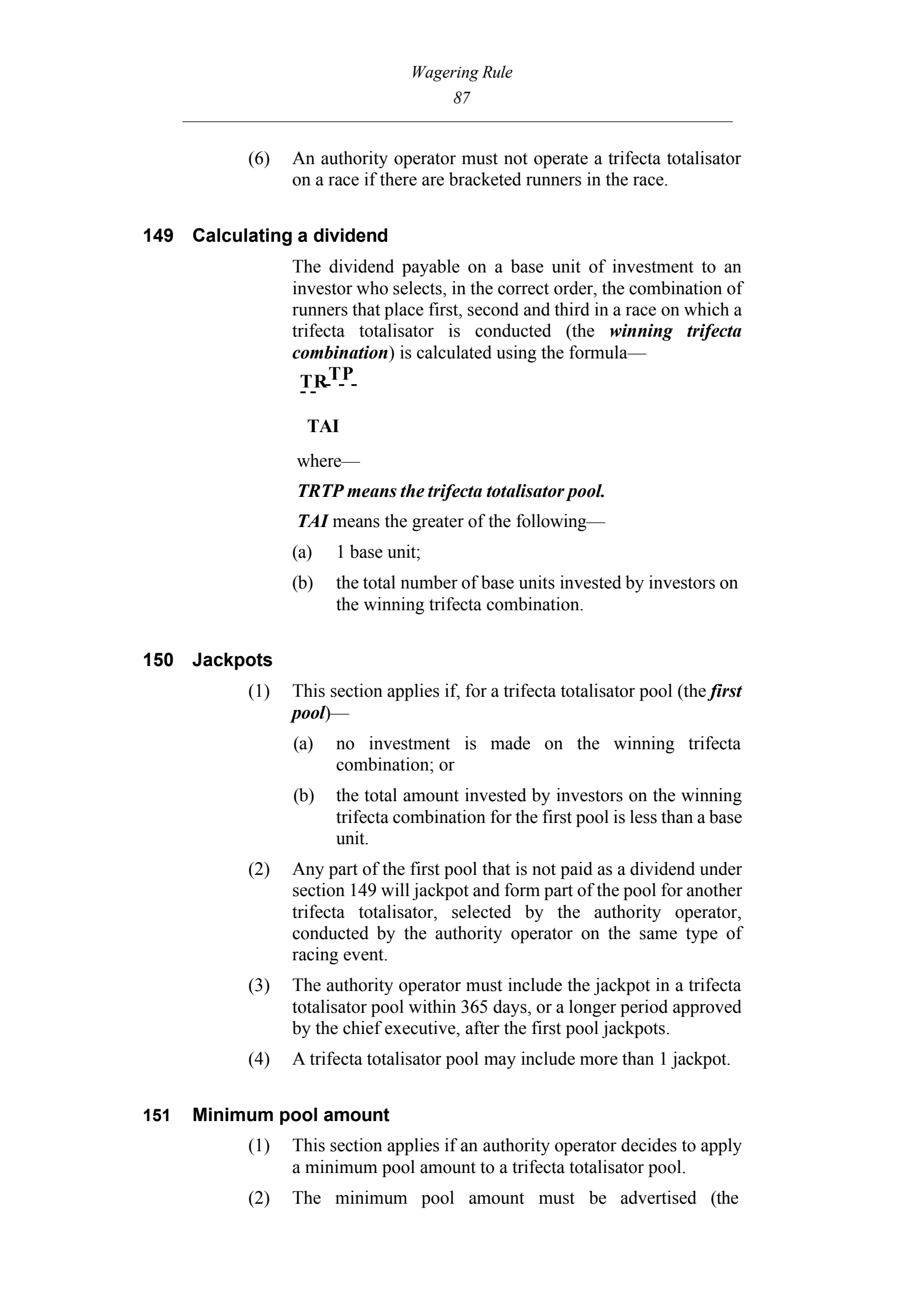 Queensland Wagering Rules (Racing) page 87