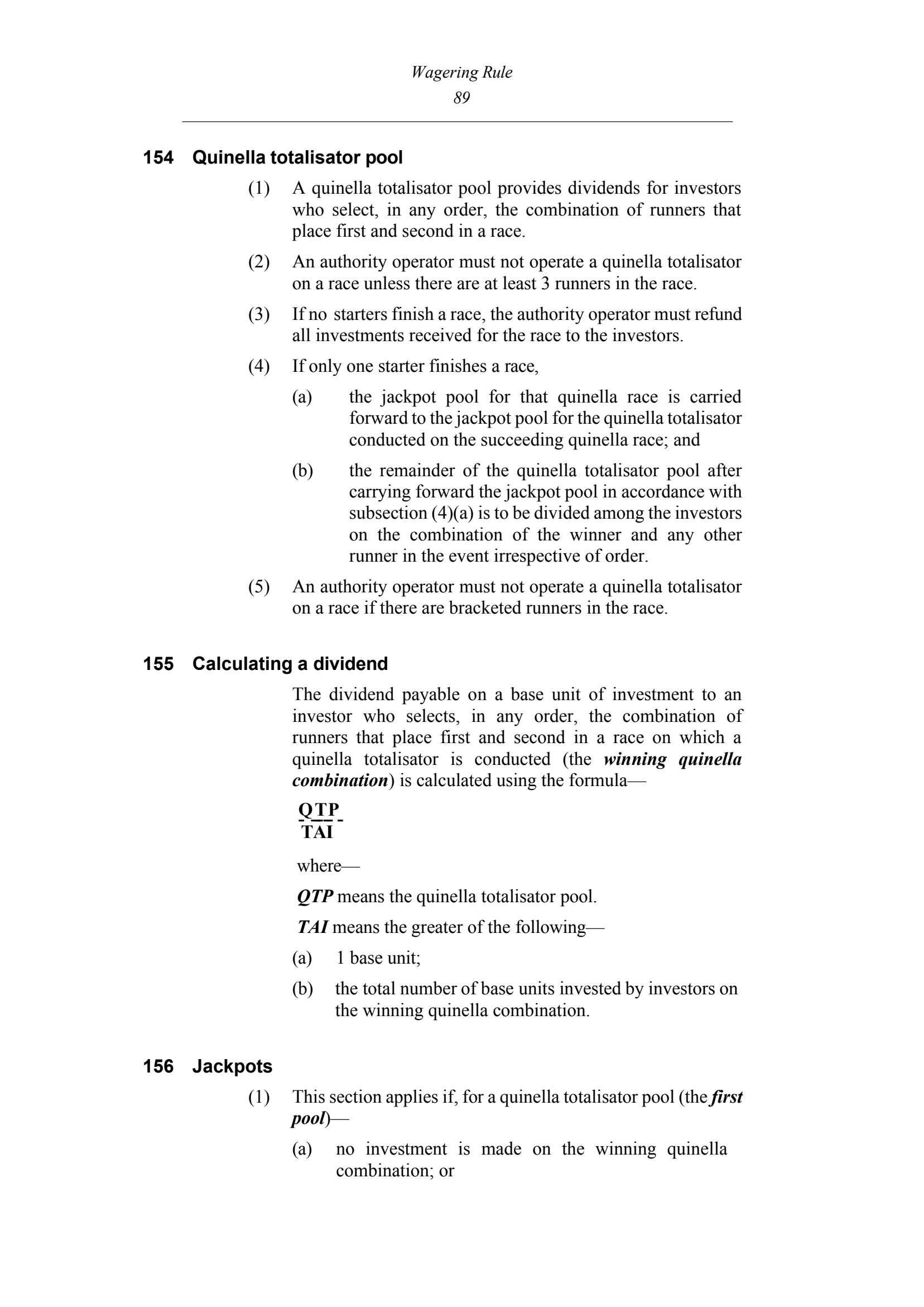 Queensland Wagering Rules (Racing) page 89