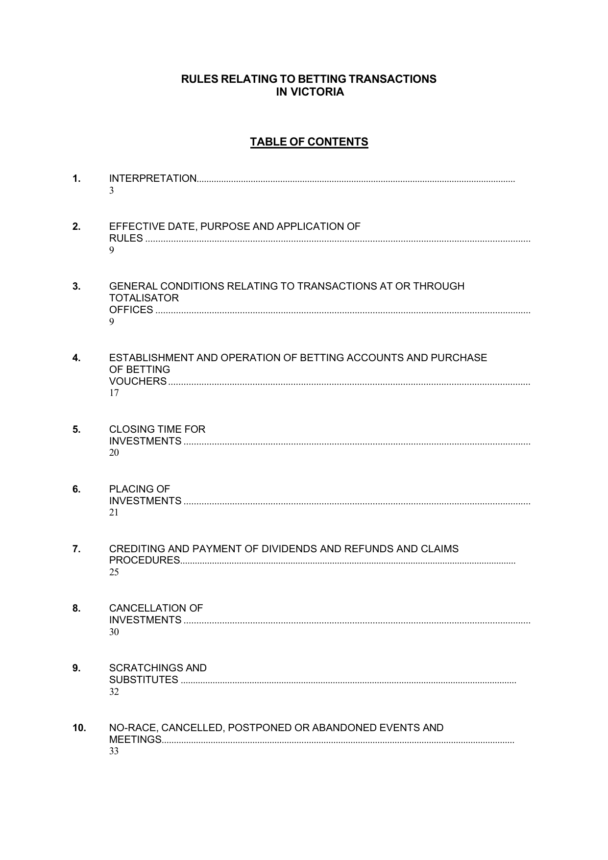 VIC Totalisator Betting Rules (Racing) page 1