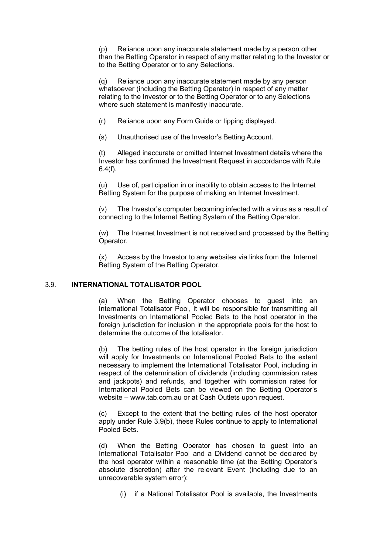 VIC Totalisator Betting Rules (Racing) page 16