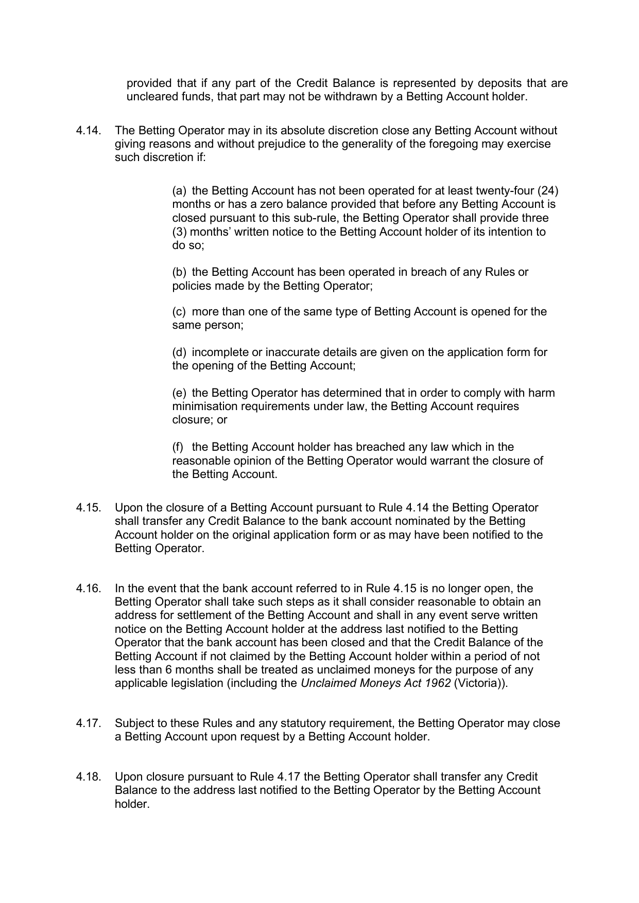 VIC Totalisator Betting Rules (Racing) page 23