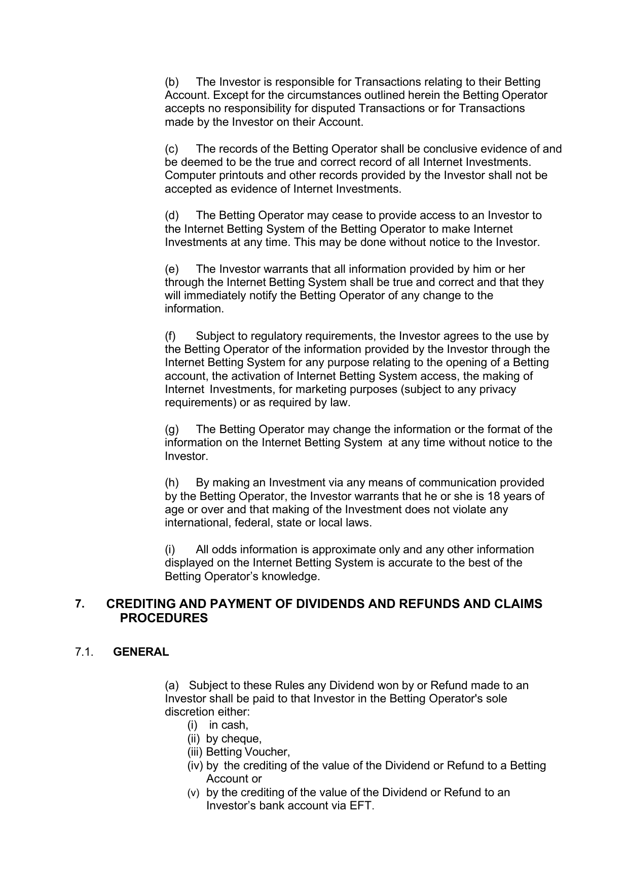 VIC Totalisator Betting Rules (Racing)
