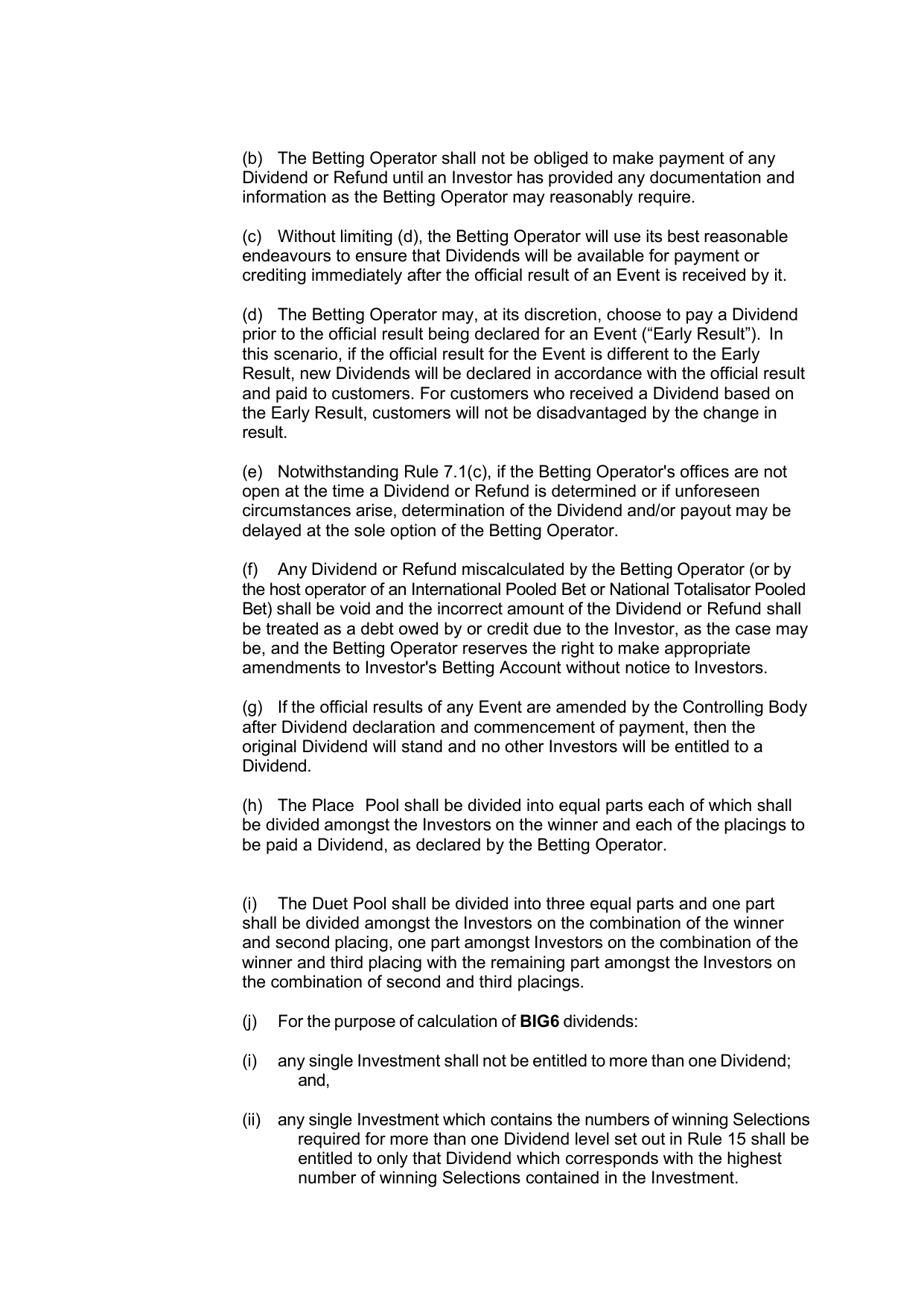 VIC Totalisator Betting Rules (Racing) page 30