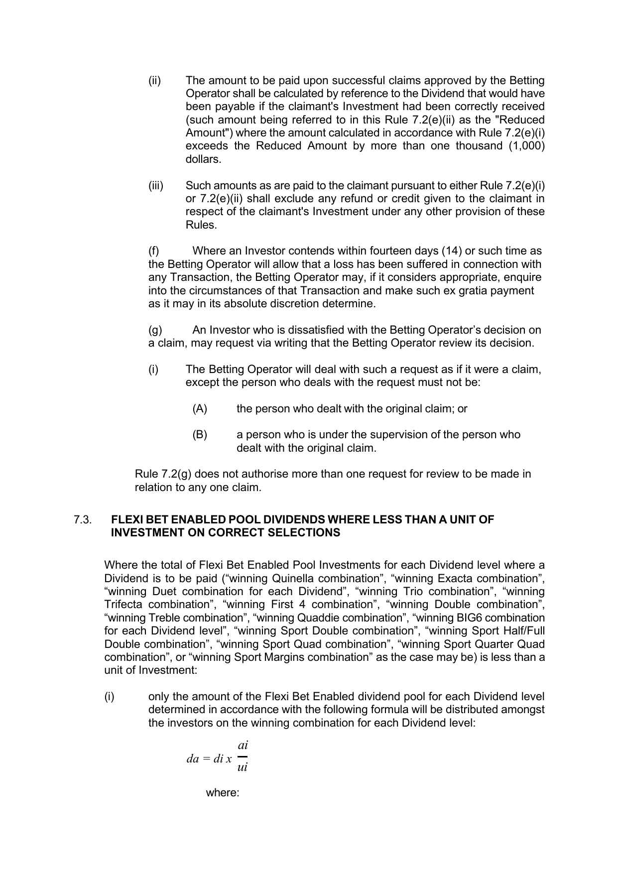 VIC Totalisator Betting Rules (Racing) pages 33