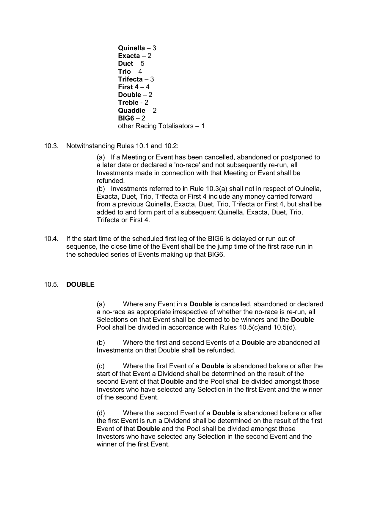 VIC Totalisator Betting Rules (Racing) pages 38