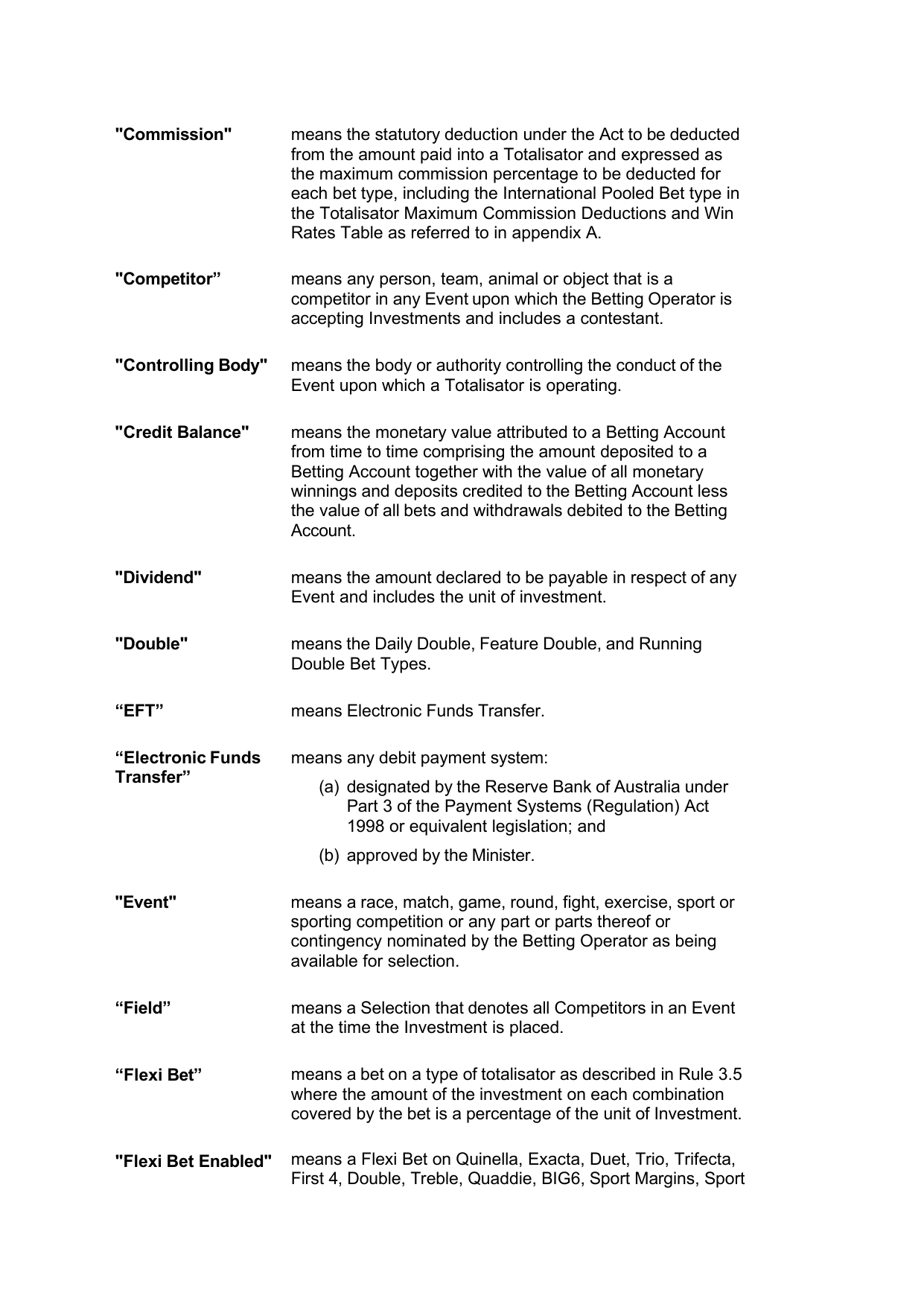 VIC Totalisator Betting Rules (Racing) page 4