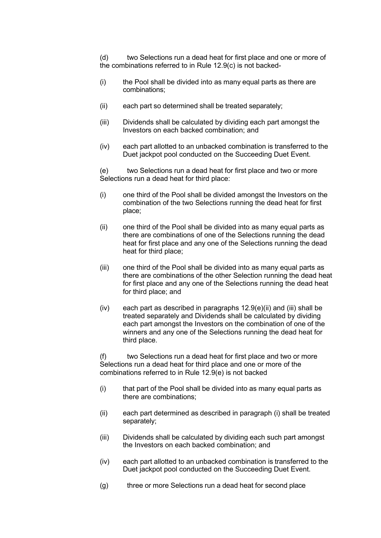 VIC Totalisator Betting Rules (Racing)