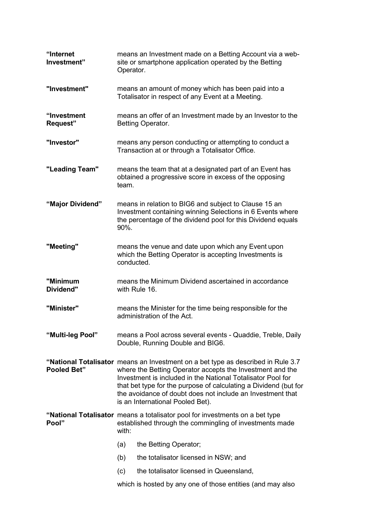 VIC Totalisator Betting Rules (Racing) page 6