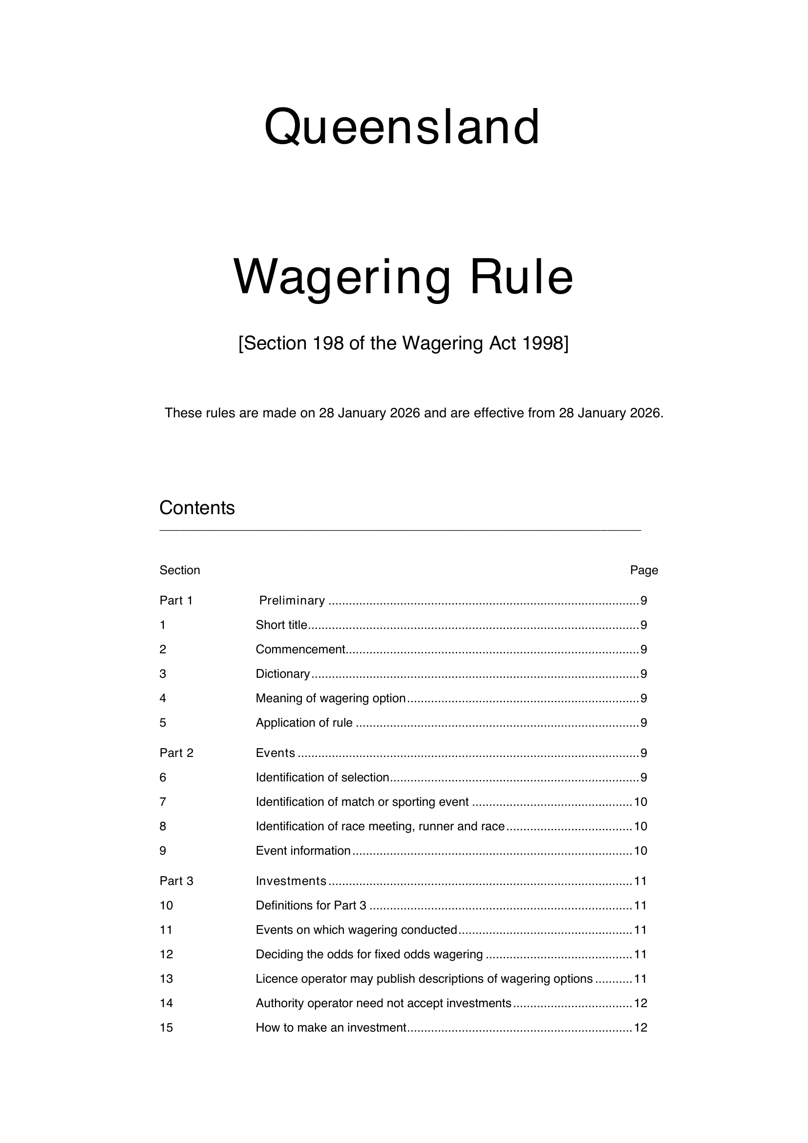 Queensland Wagering Rules (Racing) page 1