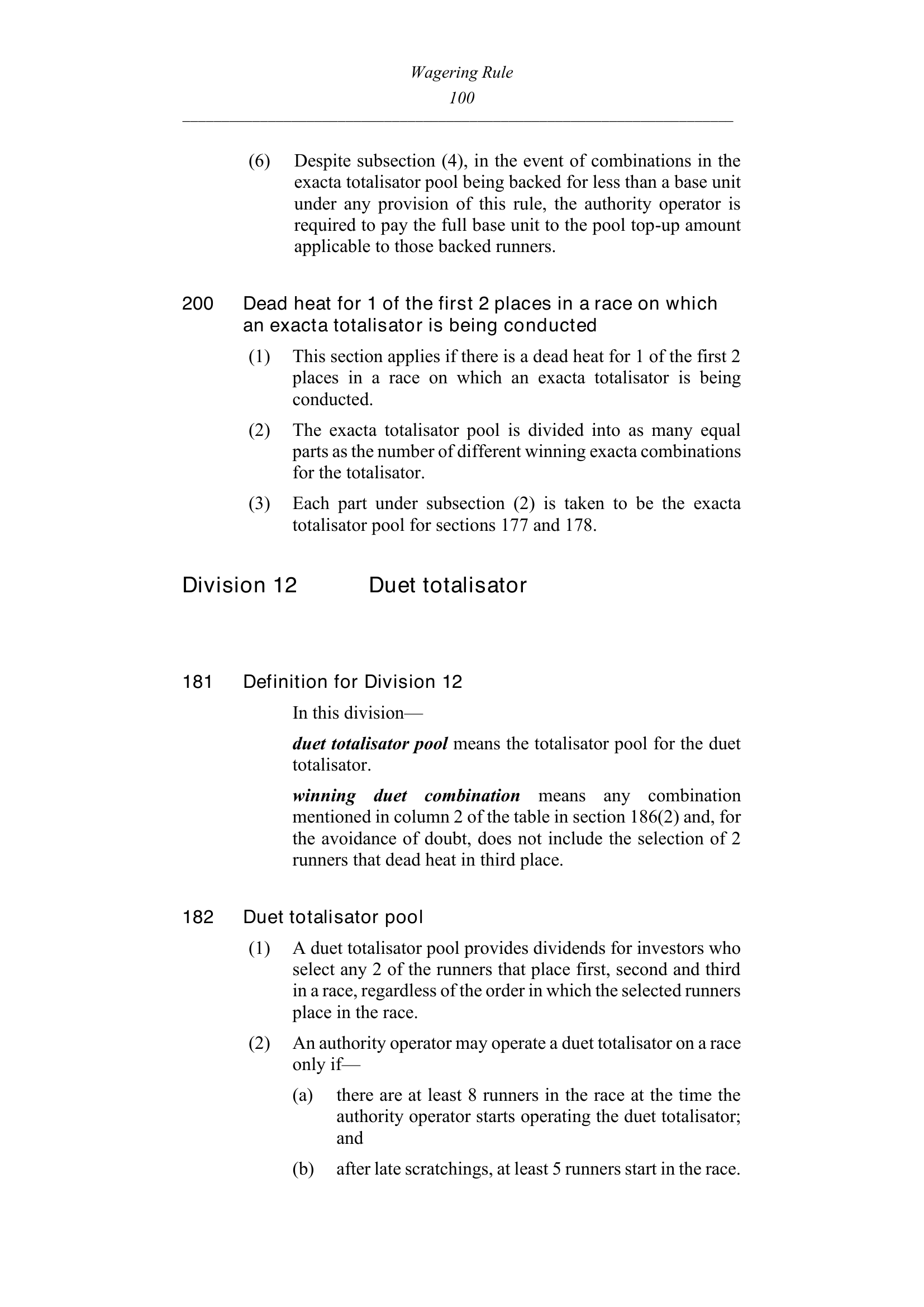 Queensland Wagering Rules (Racing) page 100