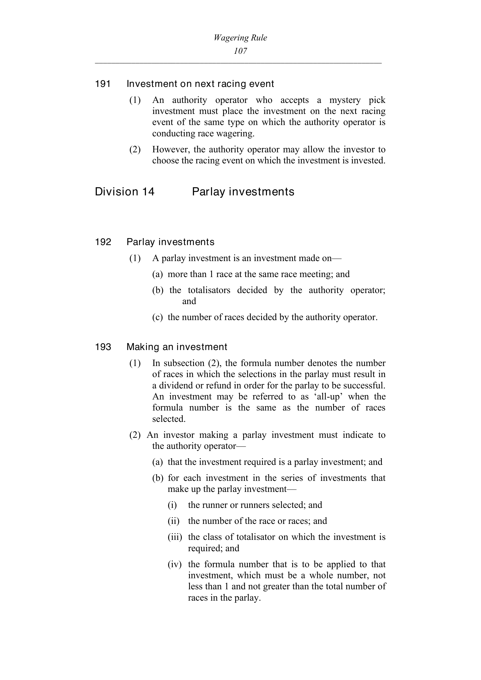 Queensland Wagering Rules (Racing) page 107
