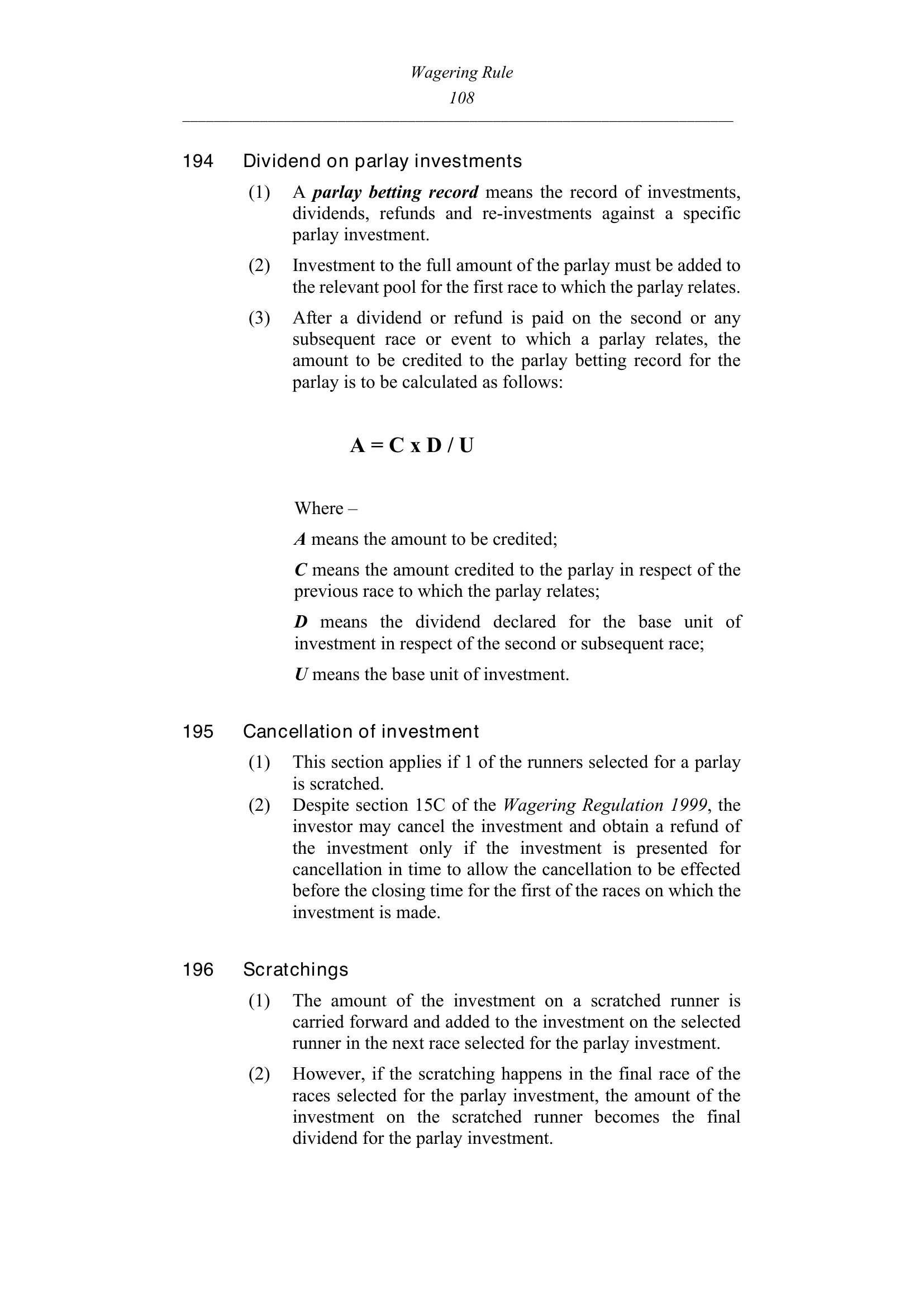 Queensland Wagering Rules (Racing) page 108