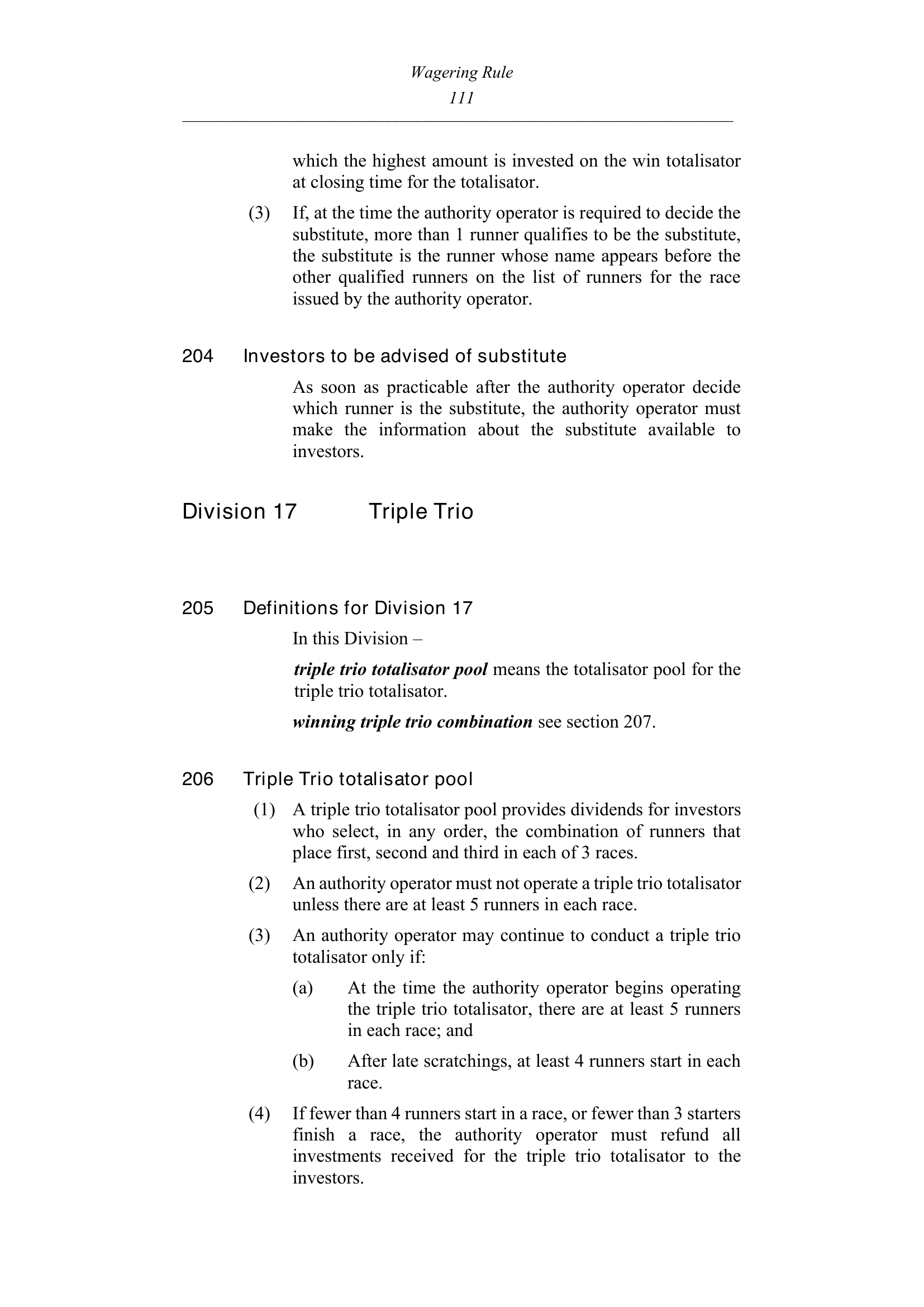 Queensland Wagering Rules (Racing) page 111