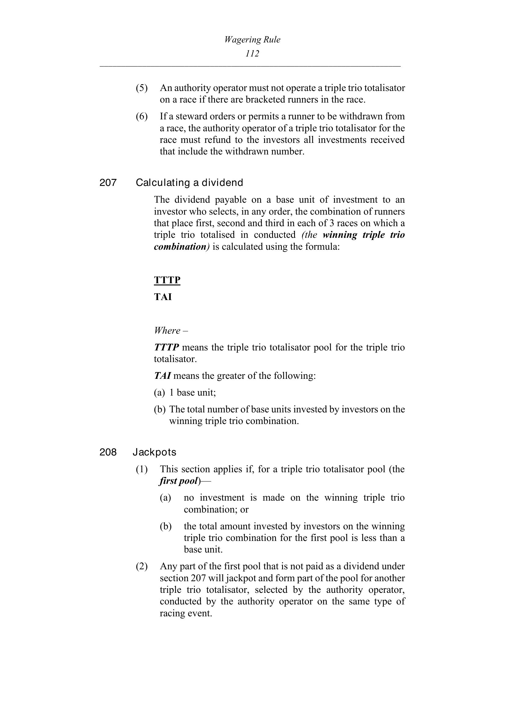 Queensland Wagering Rules (Racing) page 112