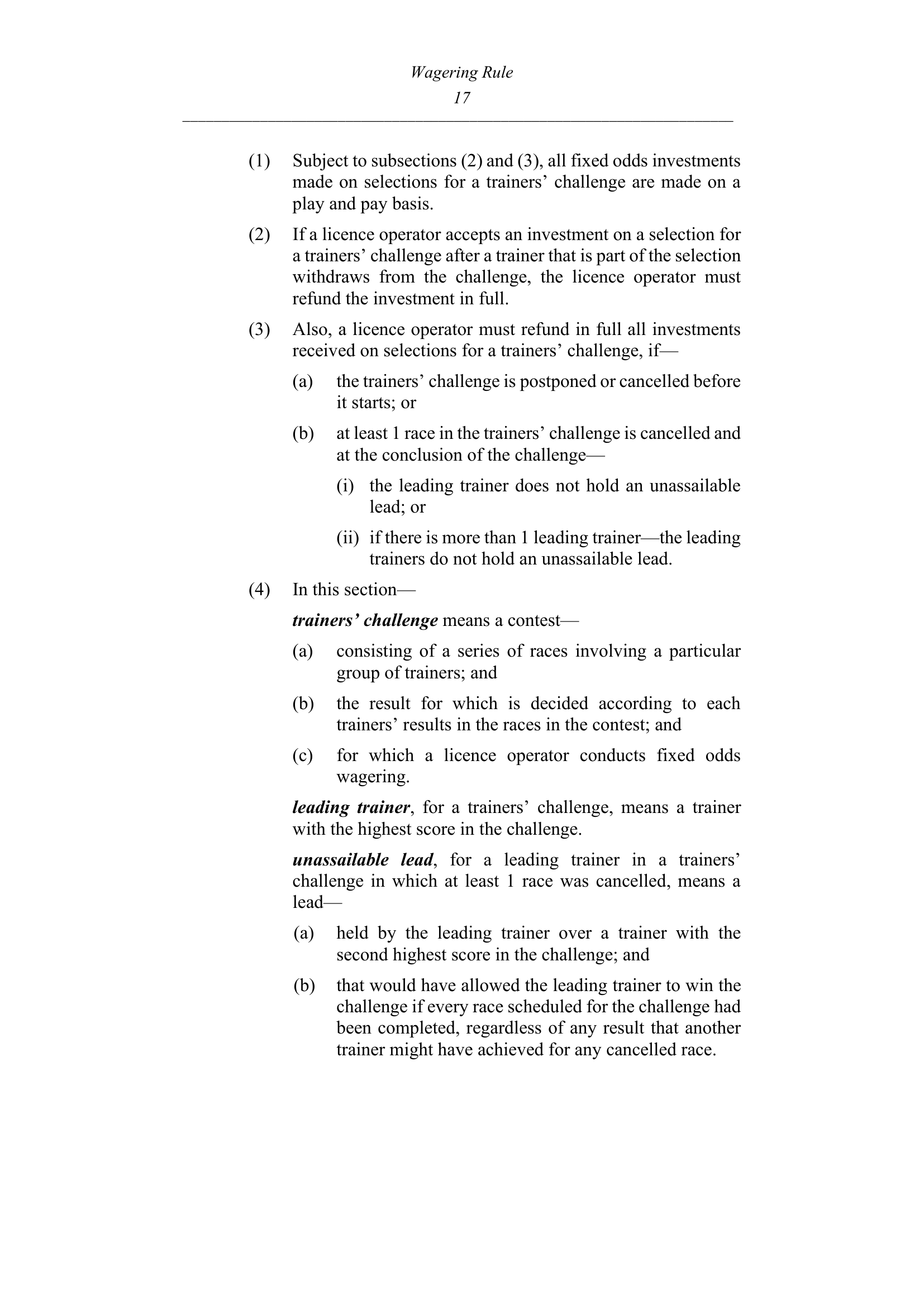 Queensland Wagering Rules (Racing) page 17