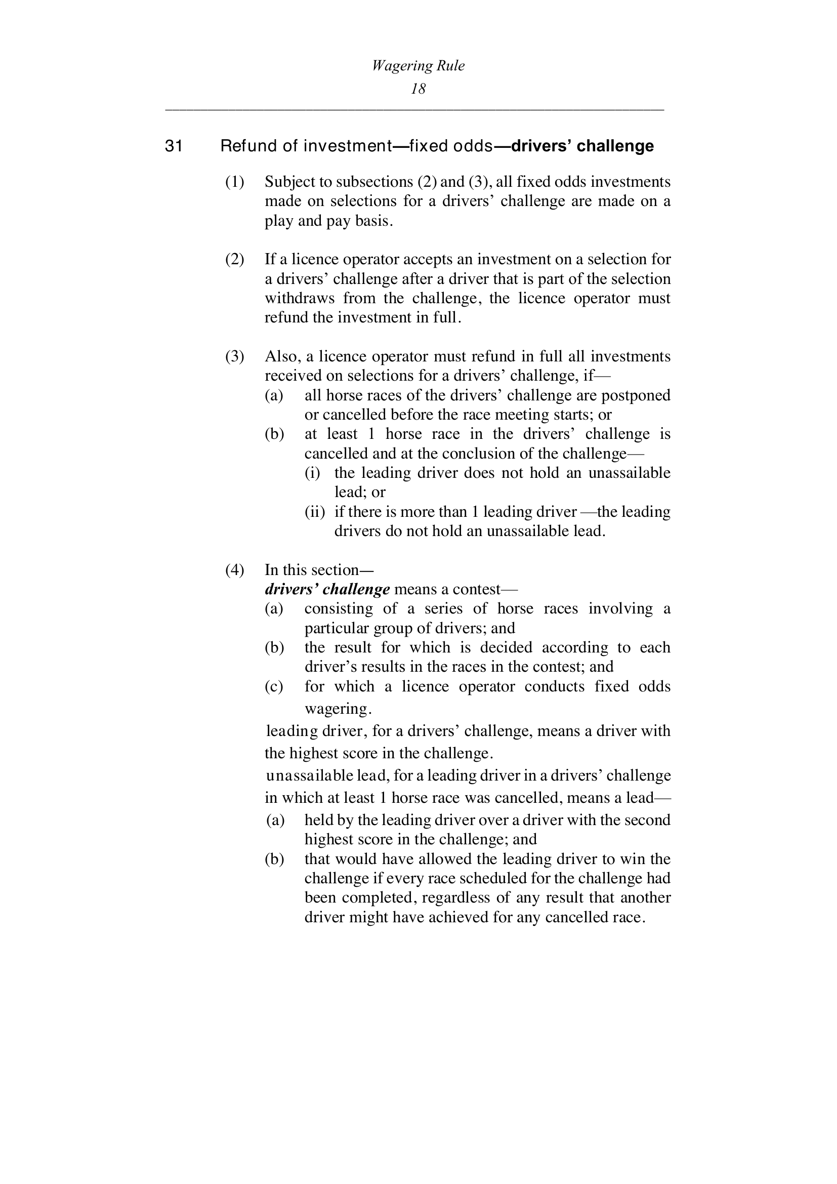 Queensland Wagering Rules (Racing) page 18