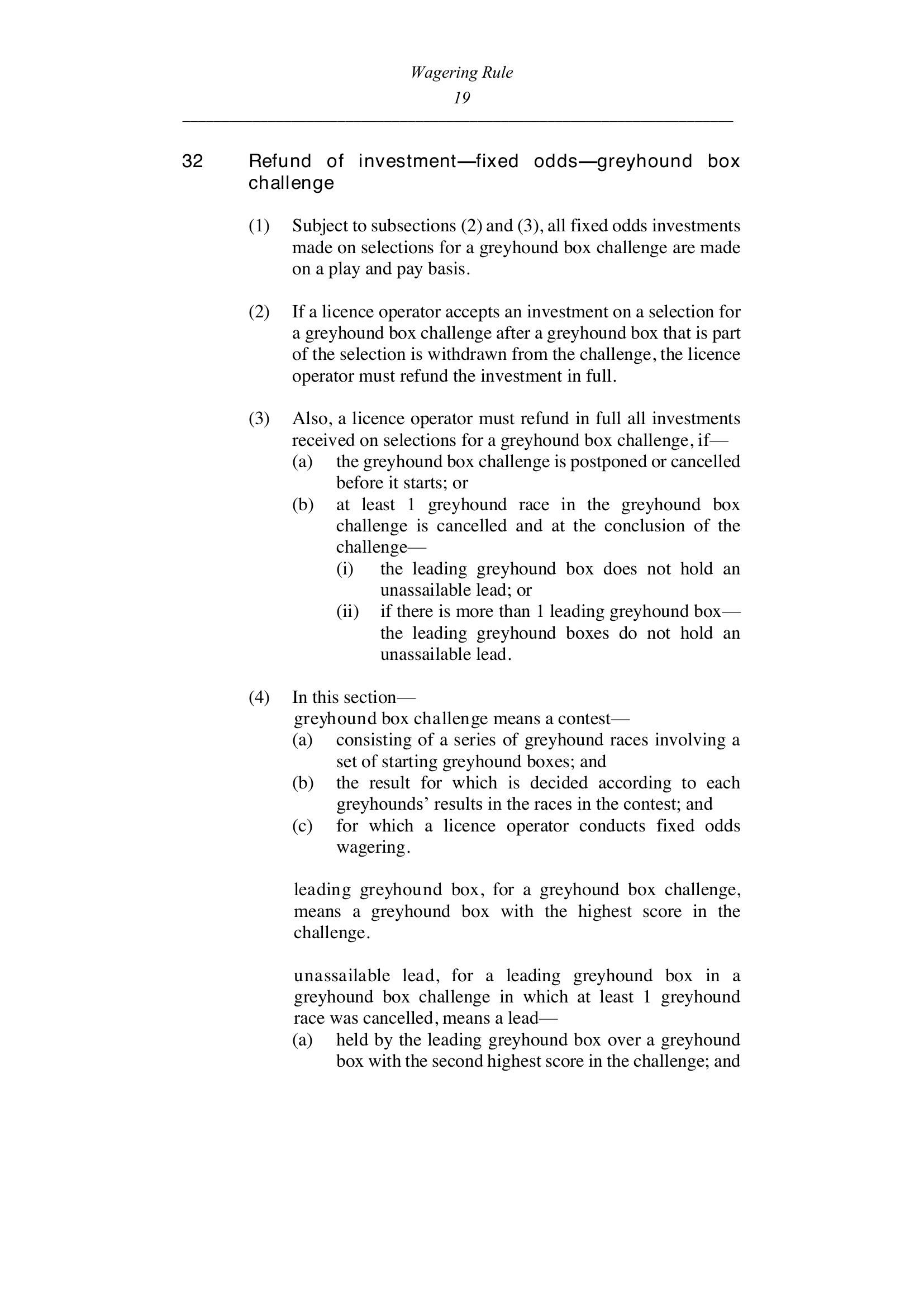 Queensland Wagering Rules (Racing) page 19
