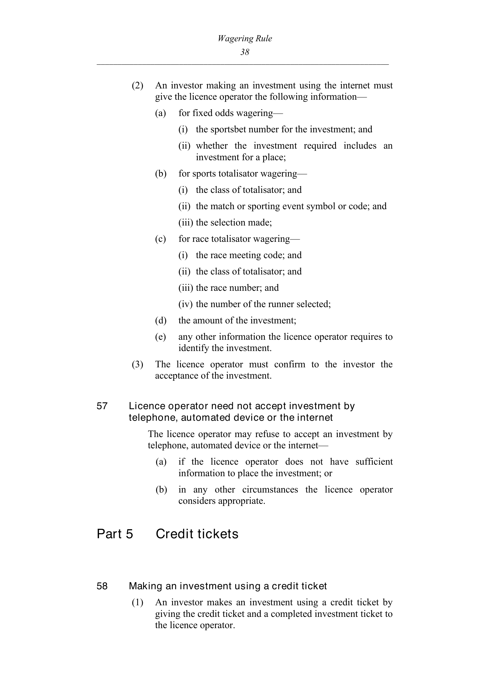 Queensland Wagering Rules (Racing) page 38