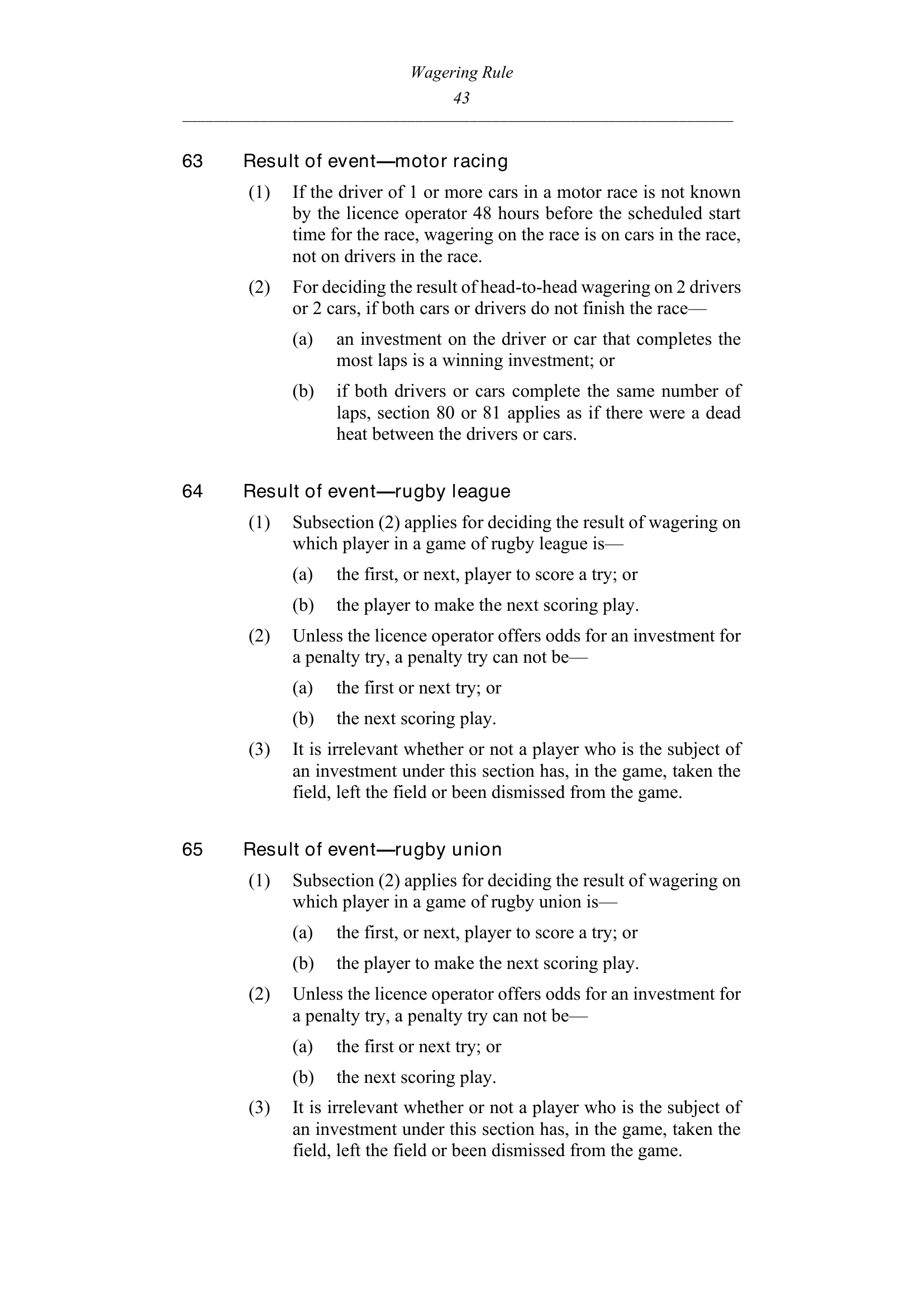 Queensland Wagering Rules (Racing) page 43