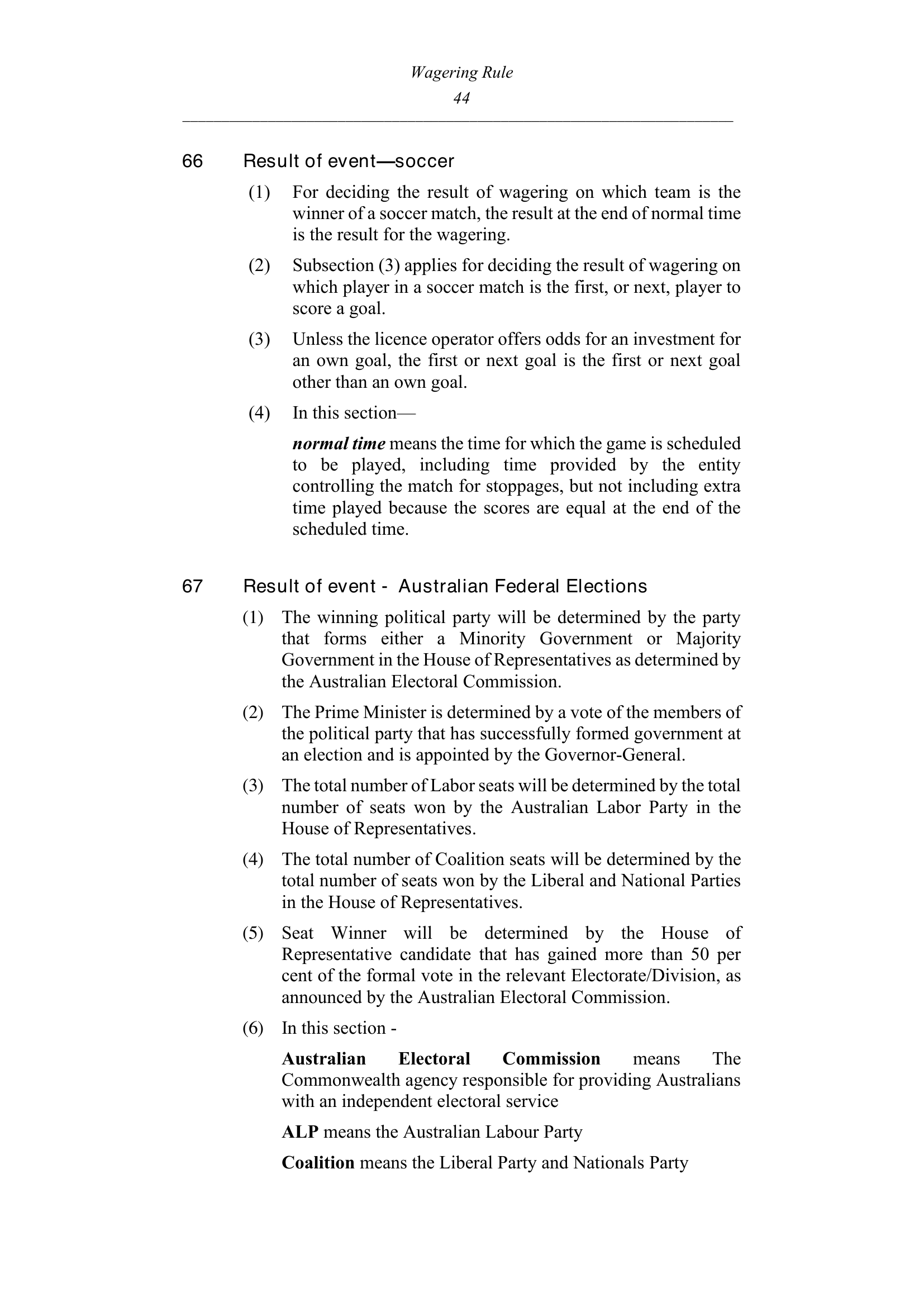 Queensland Wagering Rules (Racing) page 44