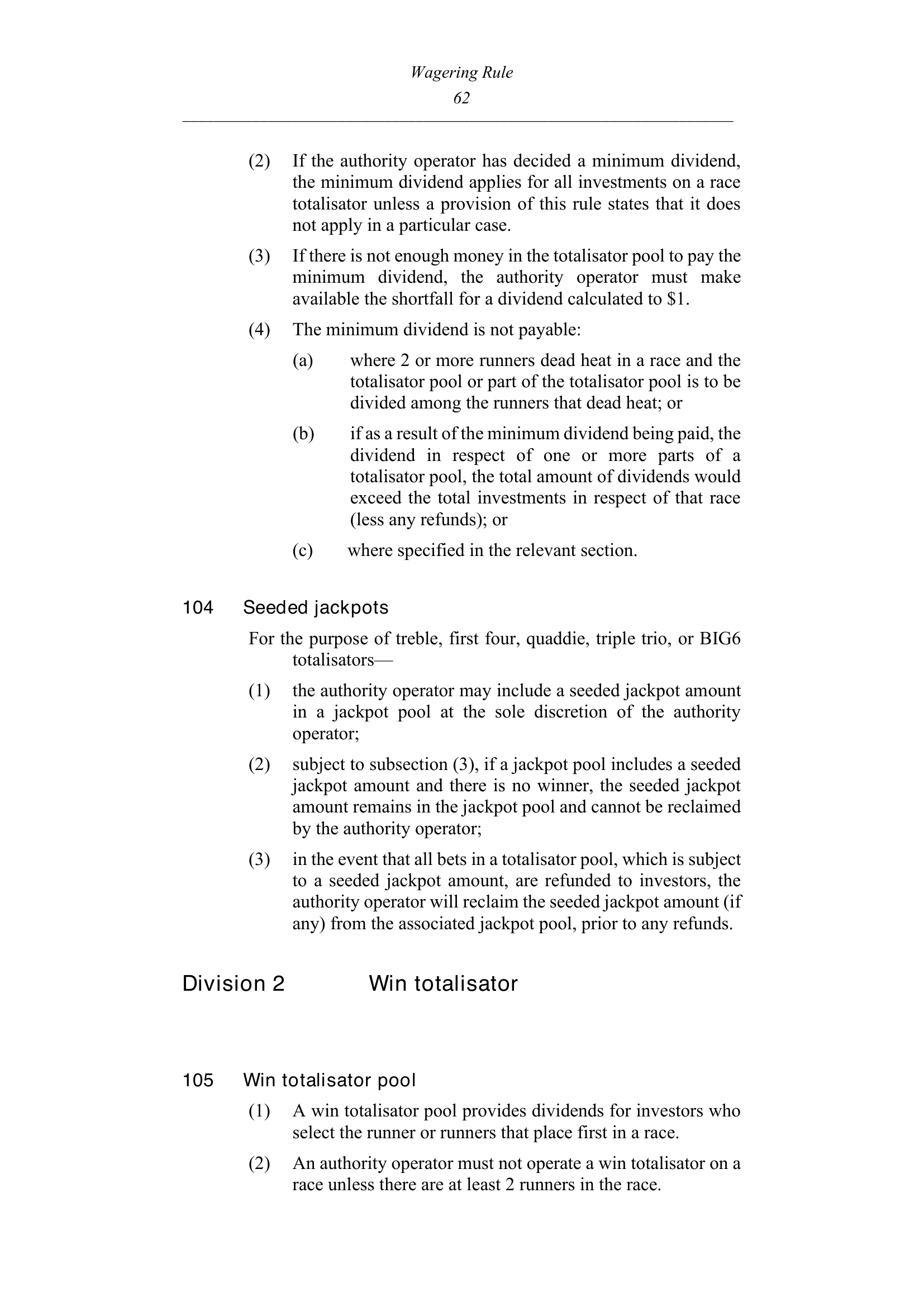 Queensland Wagering Rules (Racing) page 62