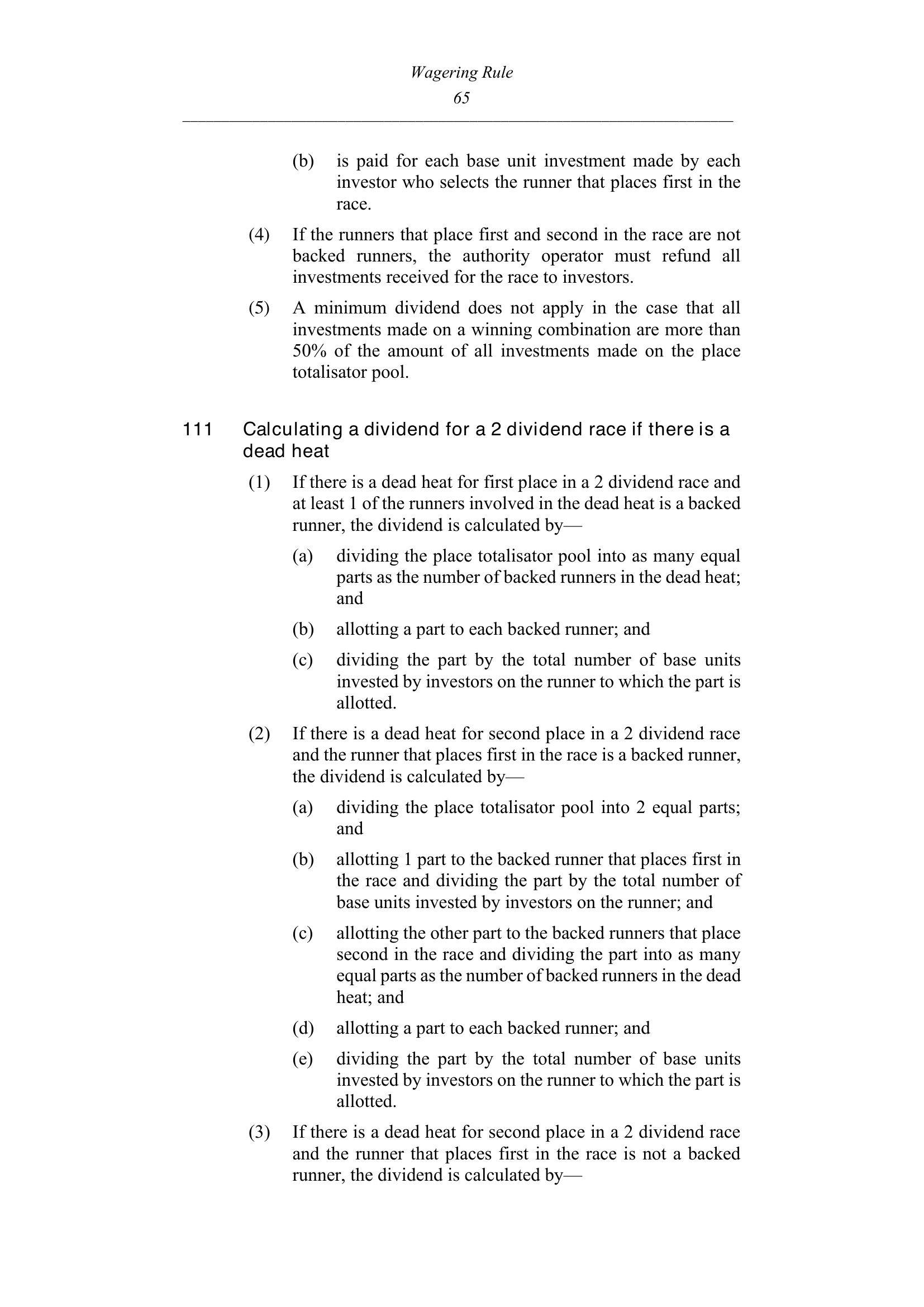 Queensland Wagering Rules (Racing) page 65