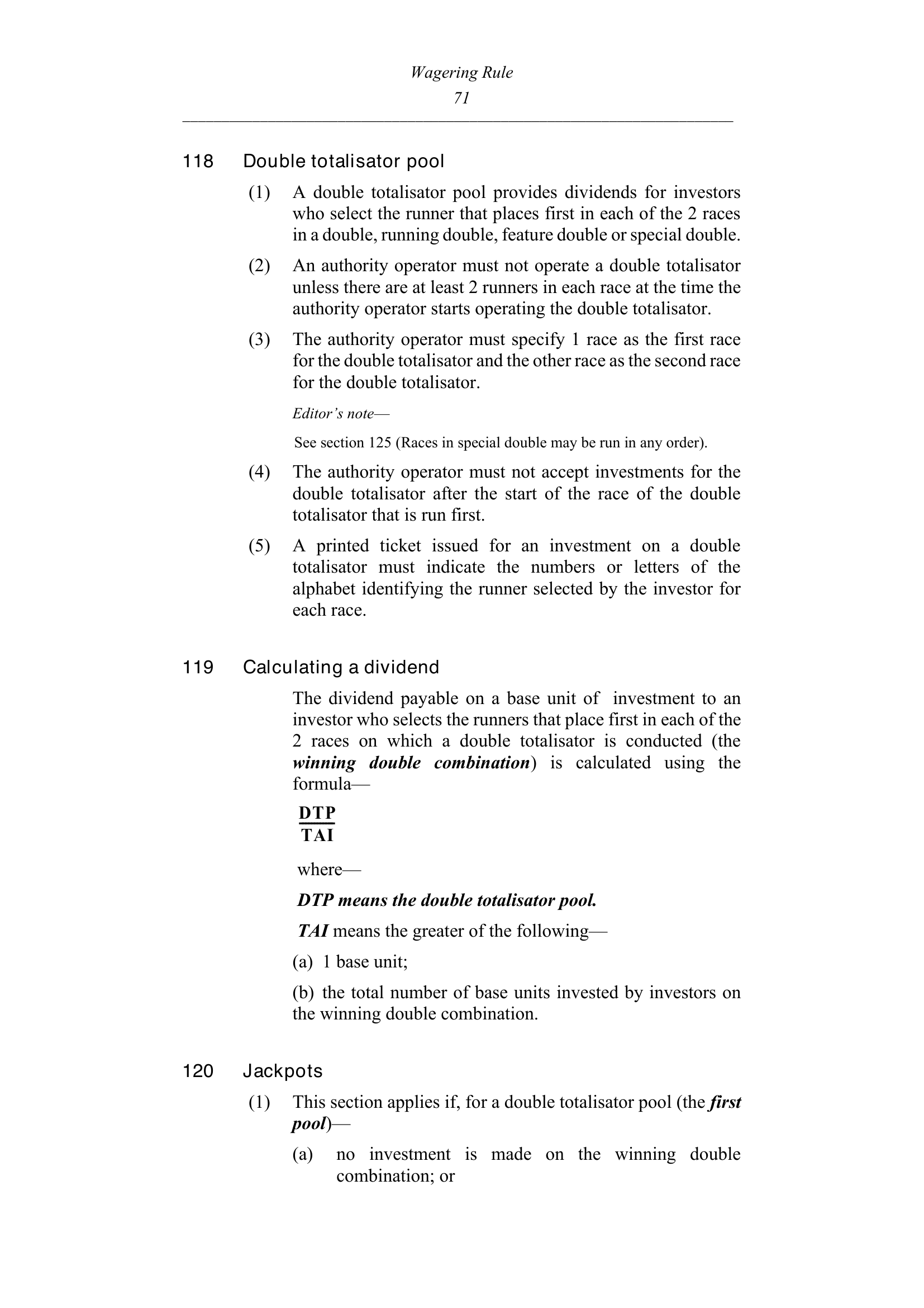 Queensland Wagering Rules (Racing) page 71