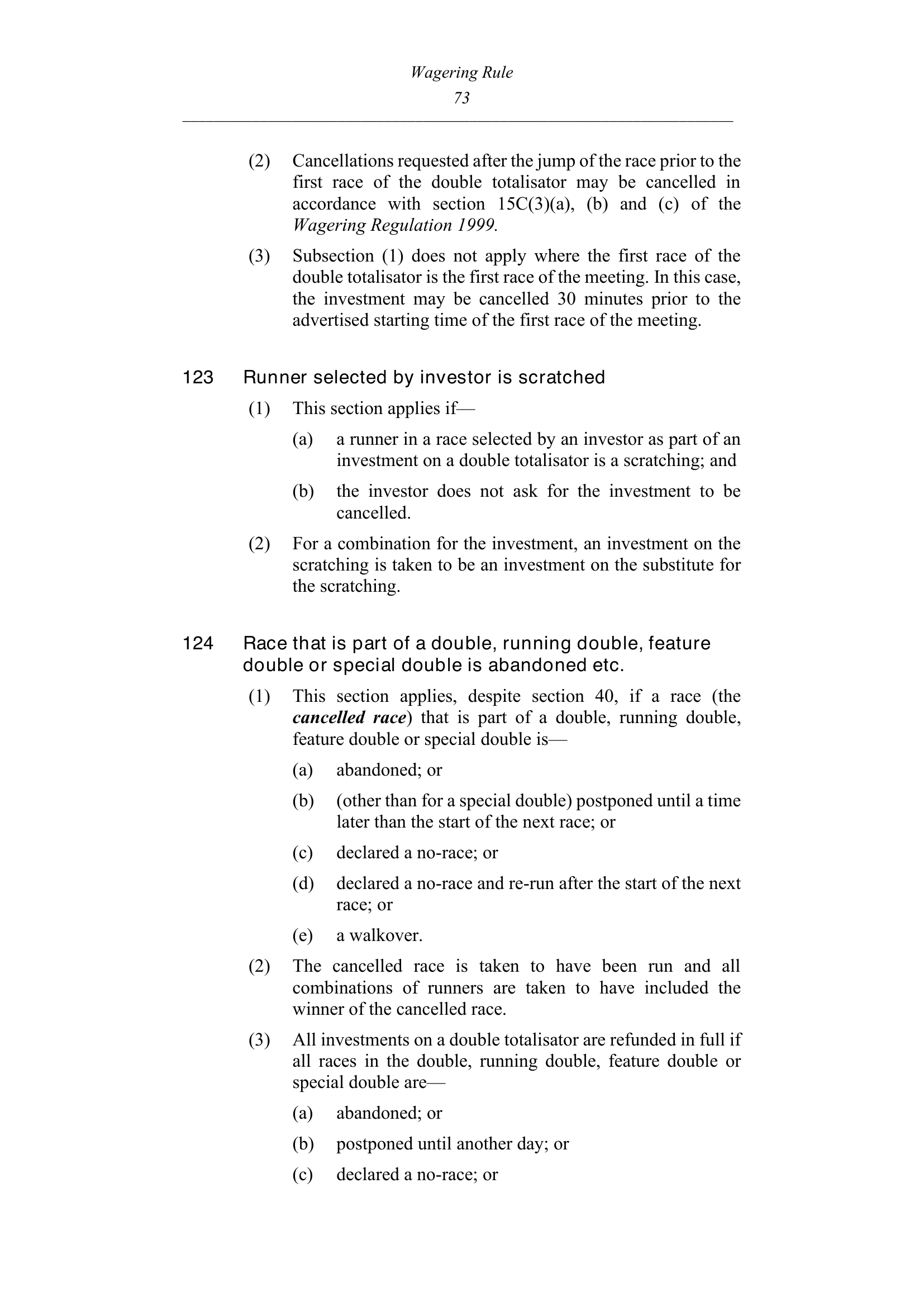 Queensland Wagering Rules (Racing) page 73
