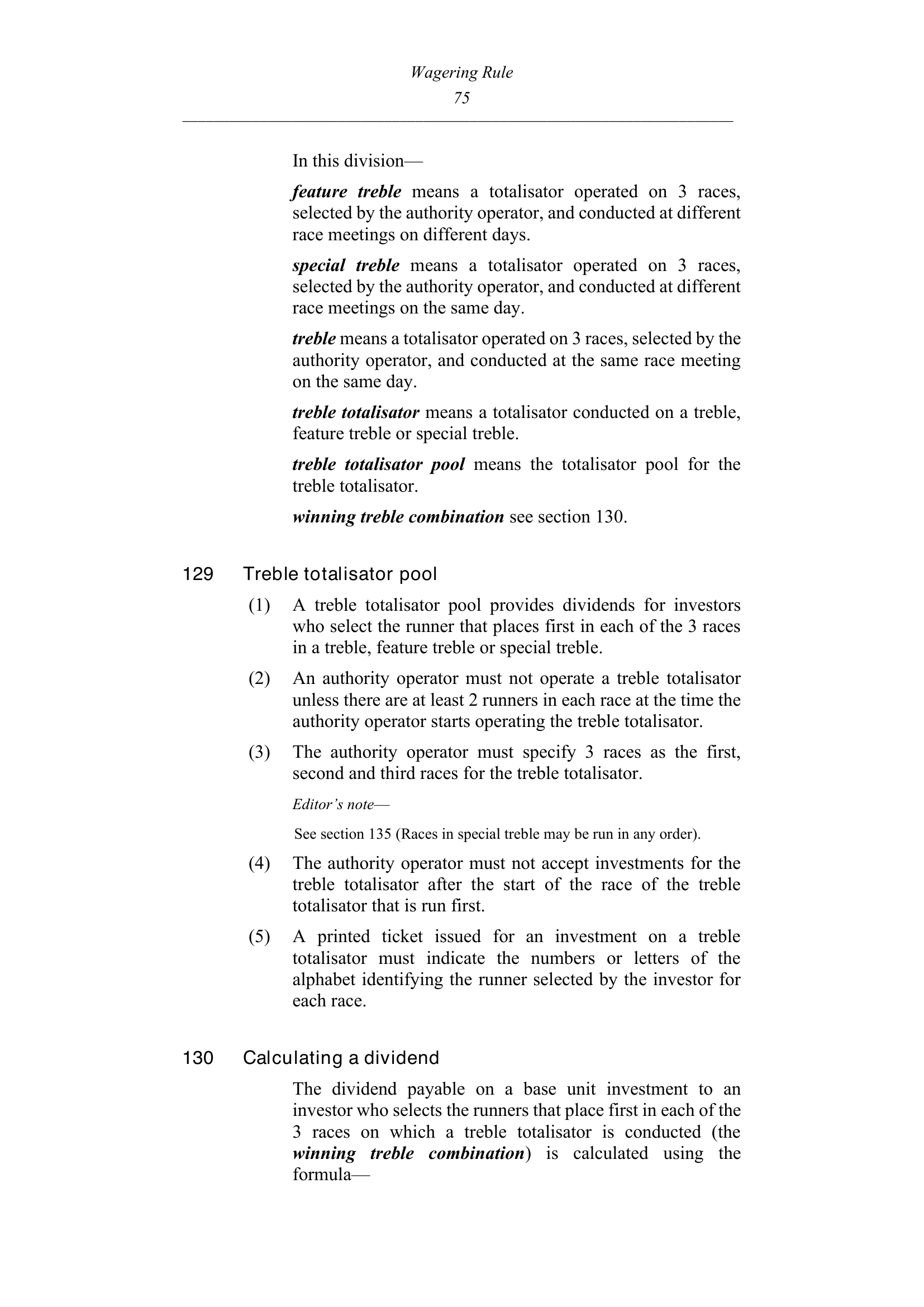 Queensland Wagering Rules (Racing) page 75