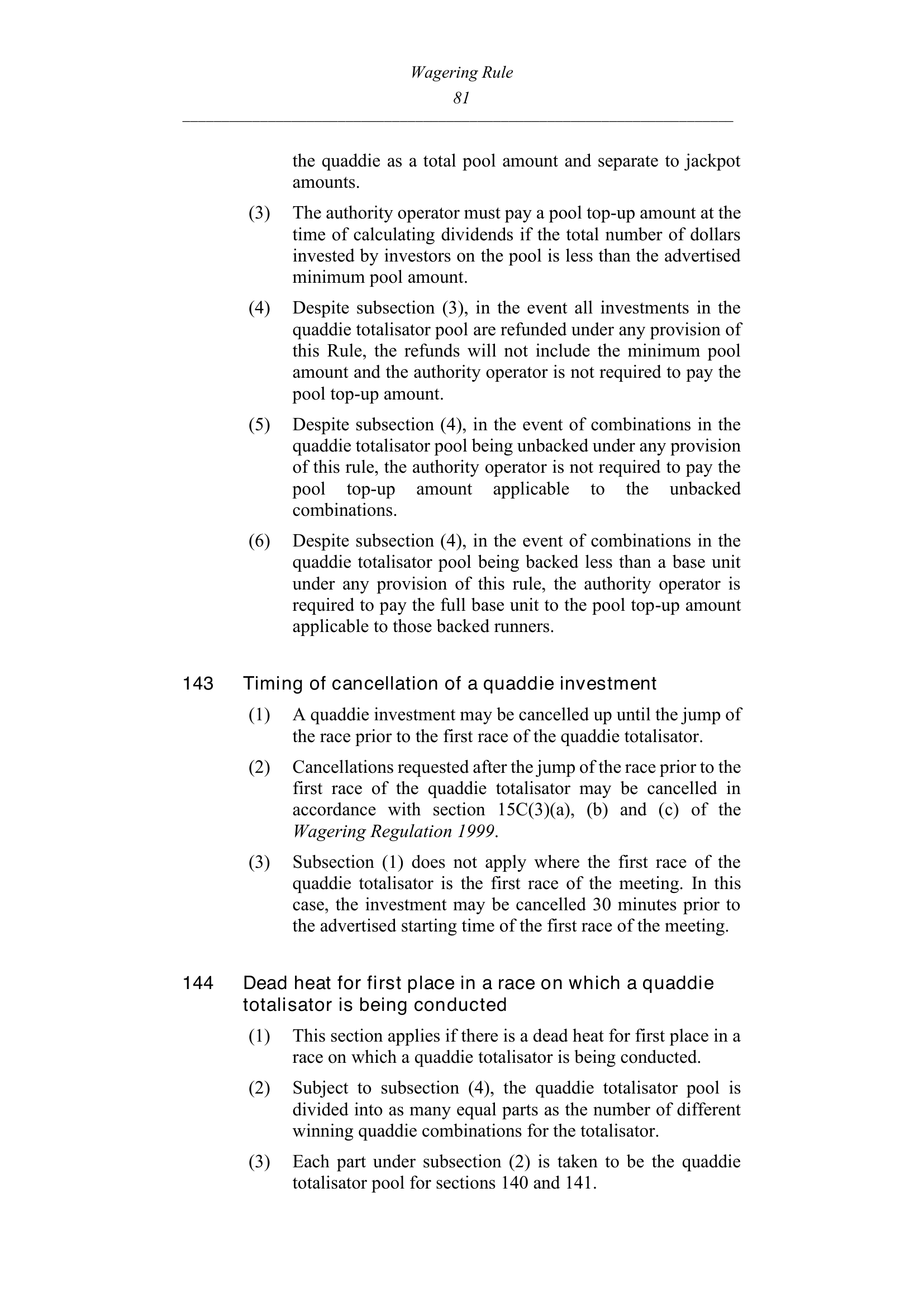 Queensland Wagering Rules (Racing) page 81