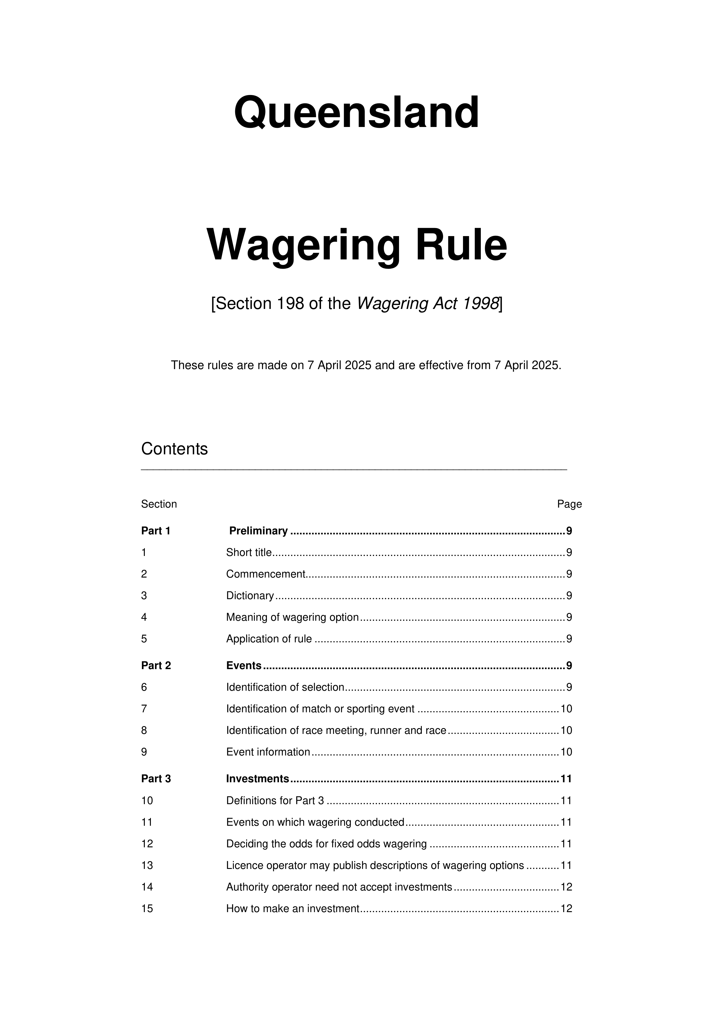 Queensland Wagering Rules (Racing) page 1