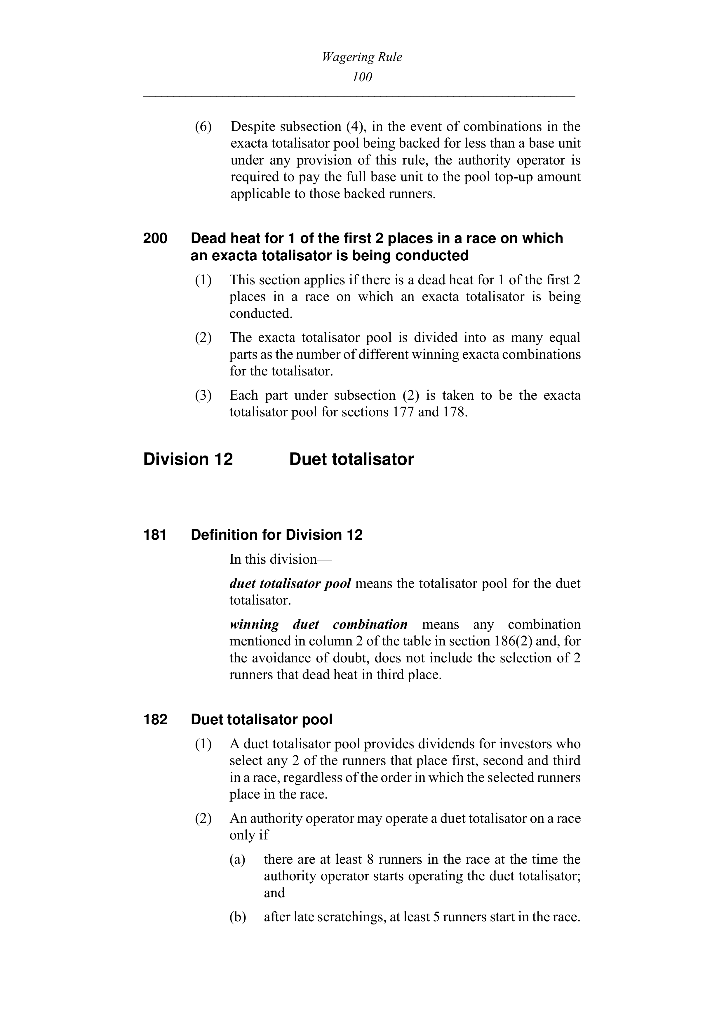 Queensland Wagering Rules (Racing) page 100