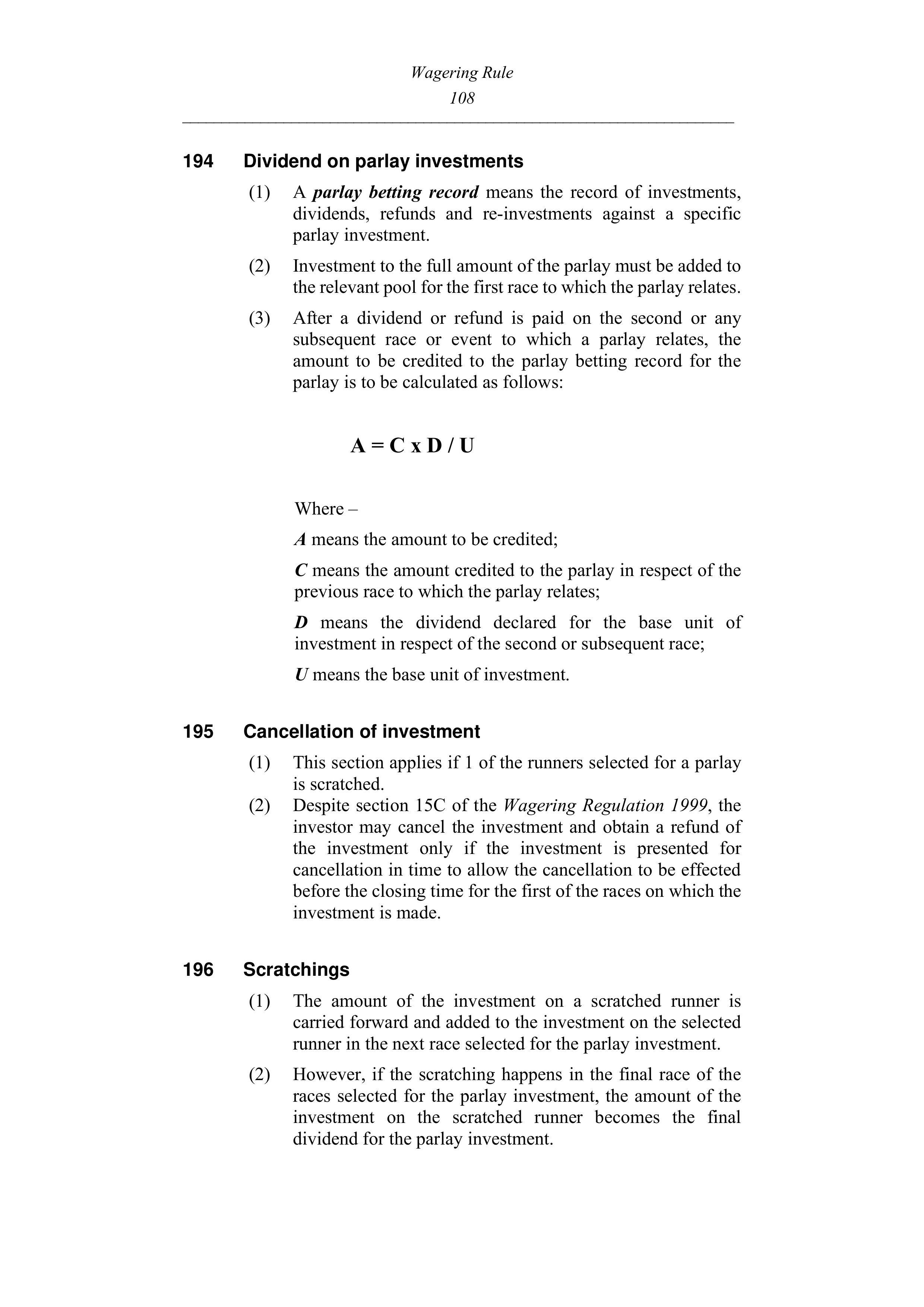 Queensland Wagering Rules (Racing) page 108